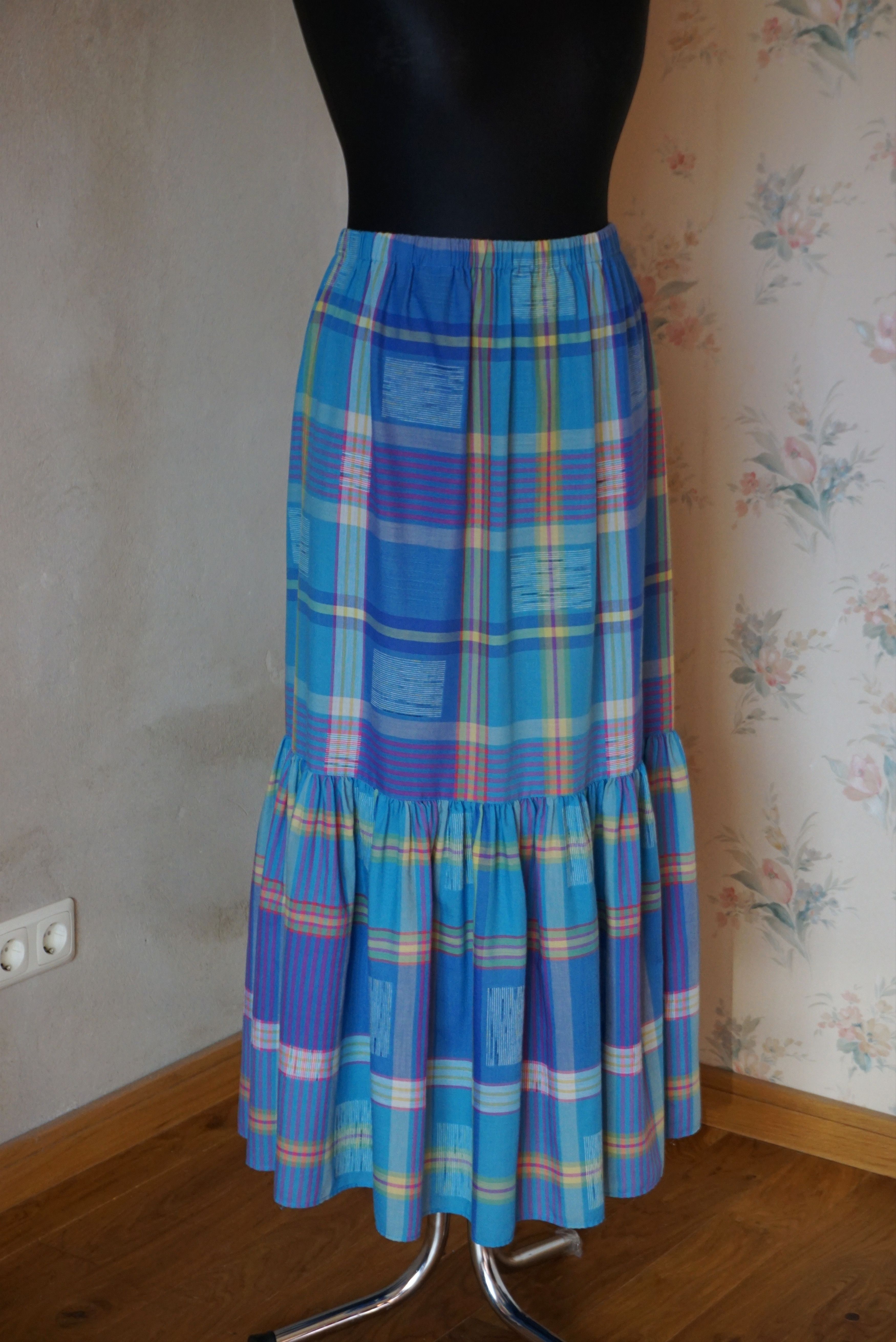 Designer True Vintage 80s 70s long skirt M 6/8 36 check French twiggy Size 28" / US 6 / IT 42 - 4 Thumbnail