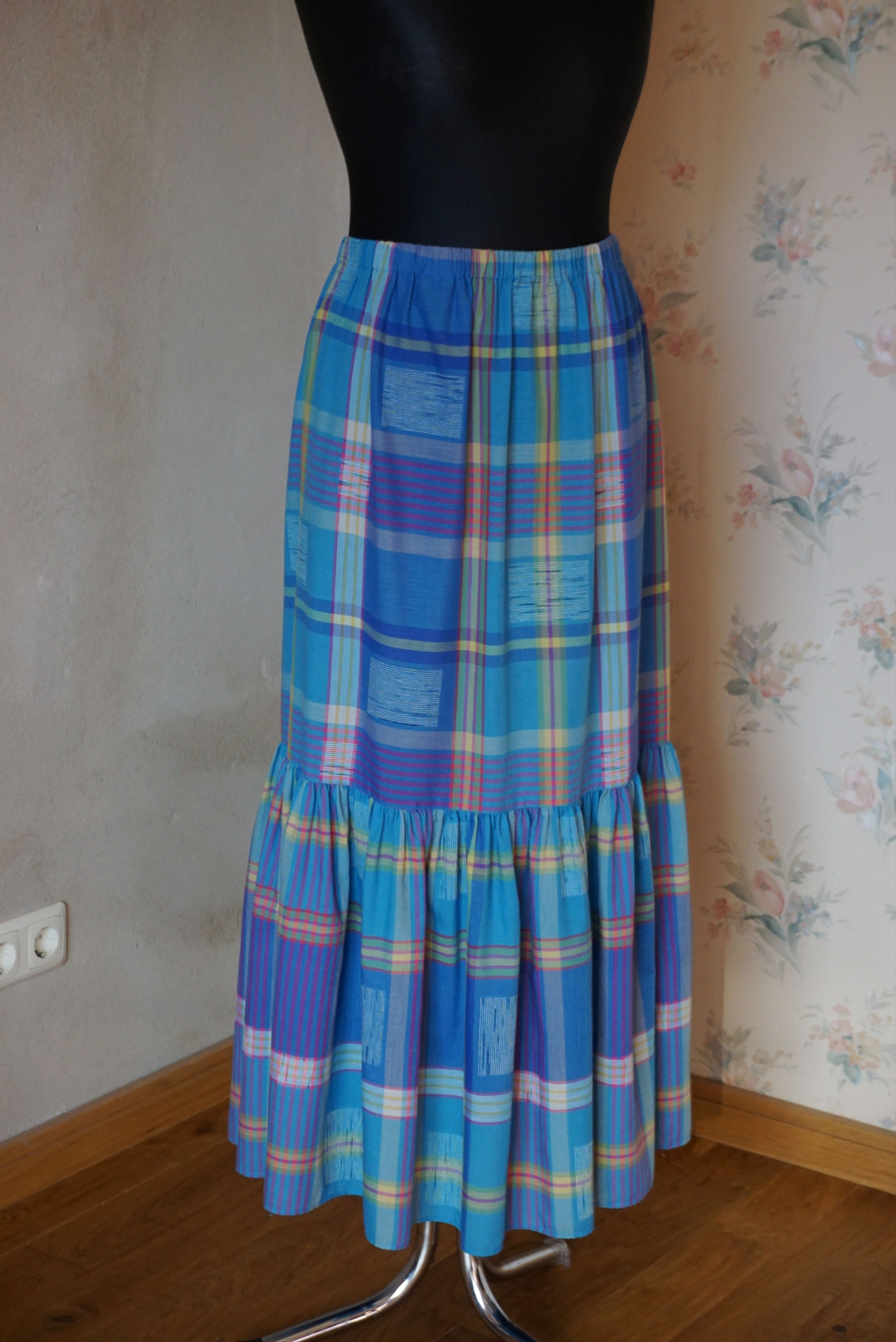 Designer True Vintage 80s 70s long skirt M 6/8 36 check French twiggy Size 28" / US 6 / IT 42 - 10 Thumbnail