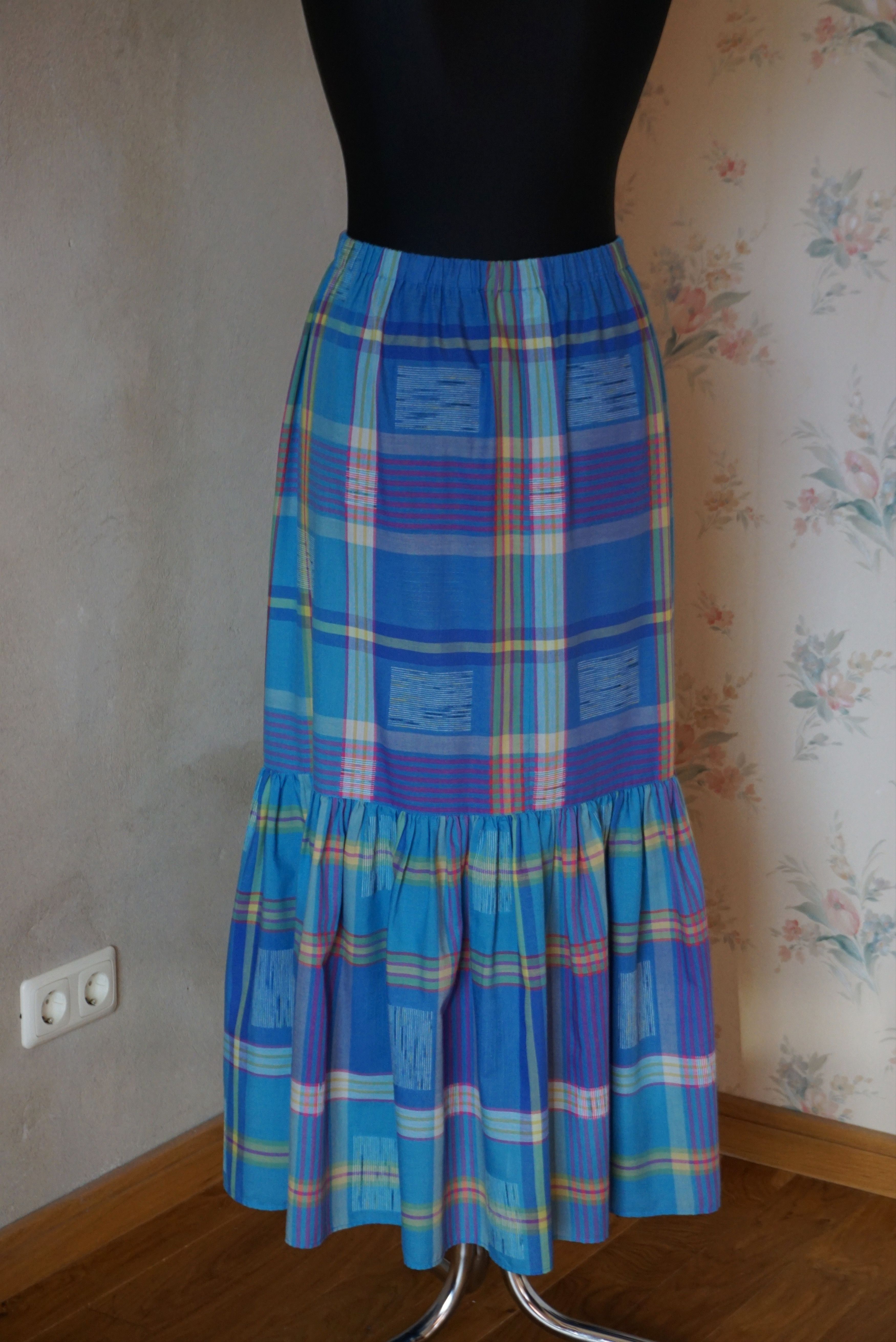 Designer True Vintage 80s 70s long skirt M 6/8 36 check French twiggy Size 28" / US 6 / IT 42 - 15 Thumbnail