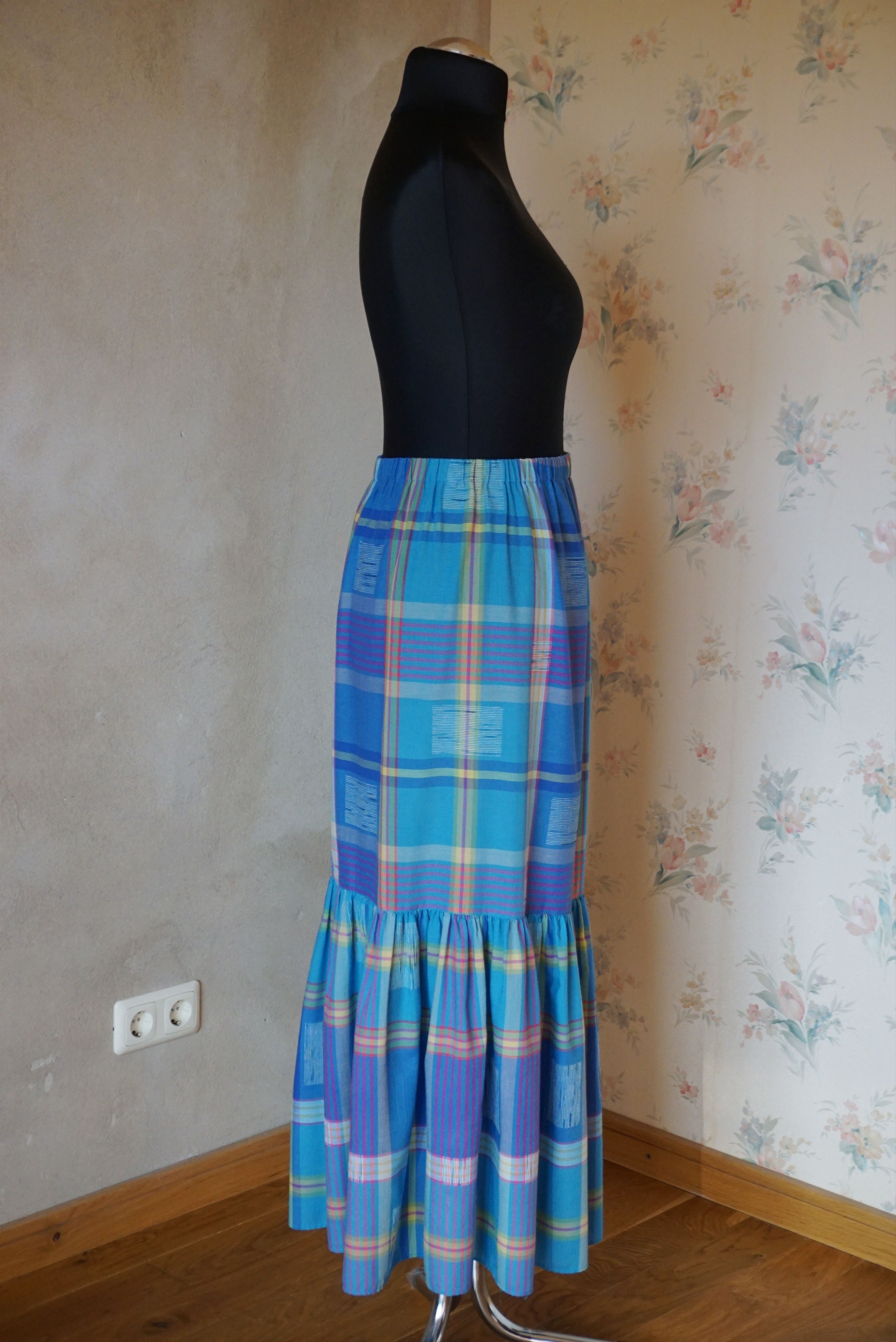 Designer True Vintage 80s 70s long skirt M 6/8 36 check French twiggy Size 28" / US 6 / IT 42 - 13 Thumbnail