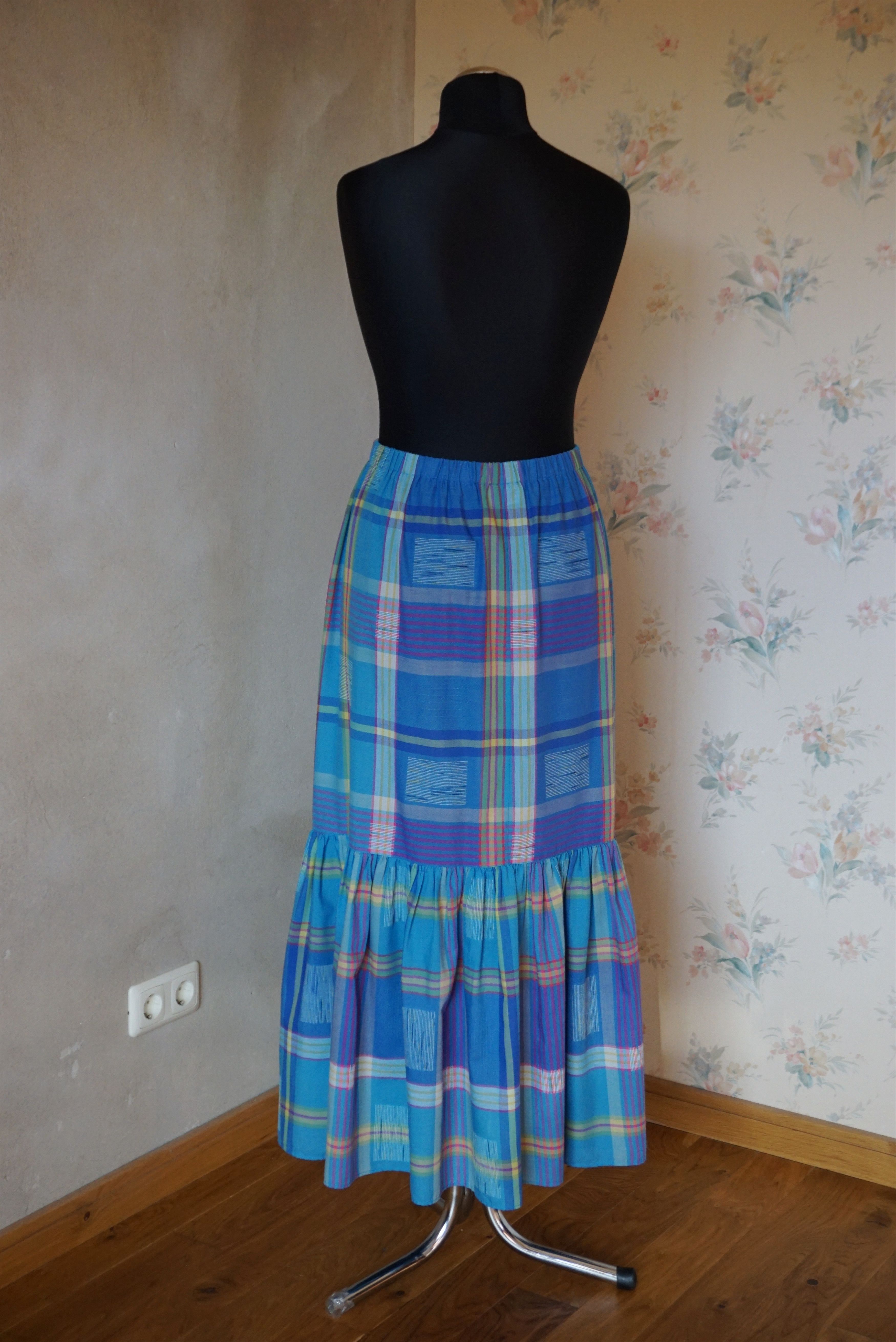 Designer True Vintage 80s 70s long skirt M 6/8 36 check French twiggy Size 28" / US 6 / IT 42 - 16 Thumbnail