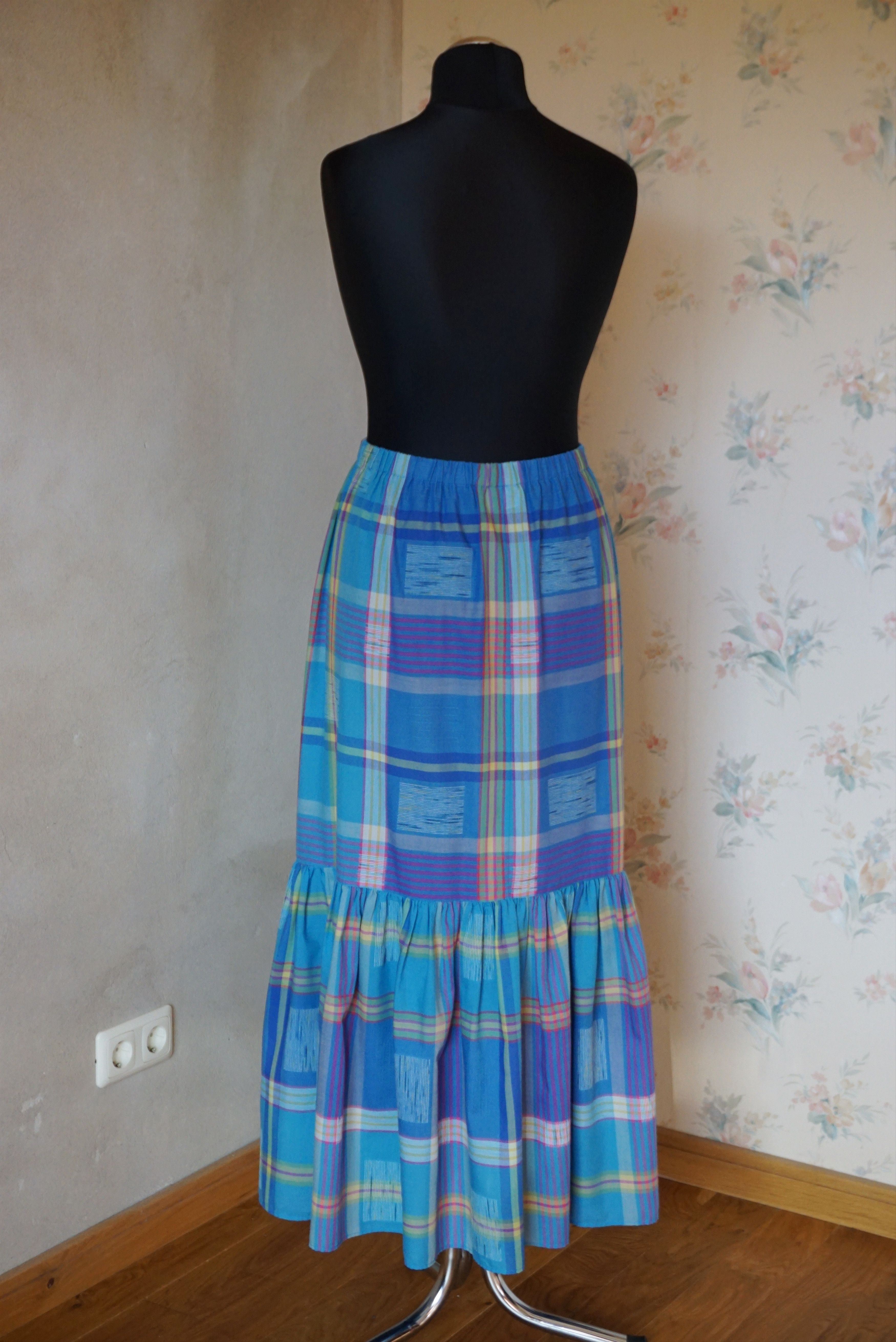 Designer True Vintage 80s 70s long skirt M 6/8 36 check French twiggy Size 28" / US 6 / IT 42 - 17 Thumbnail