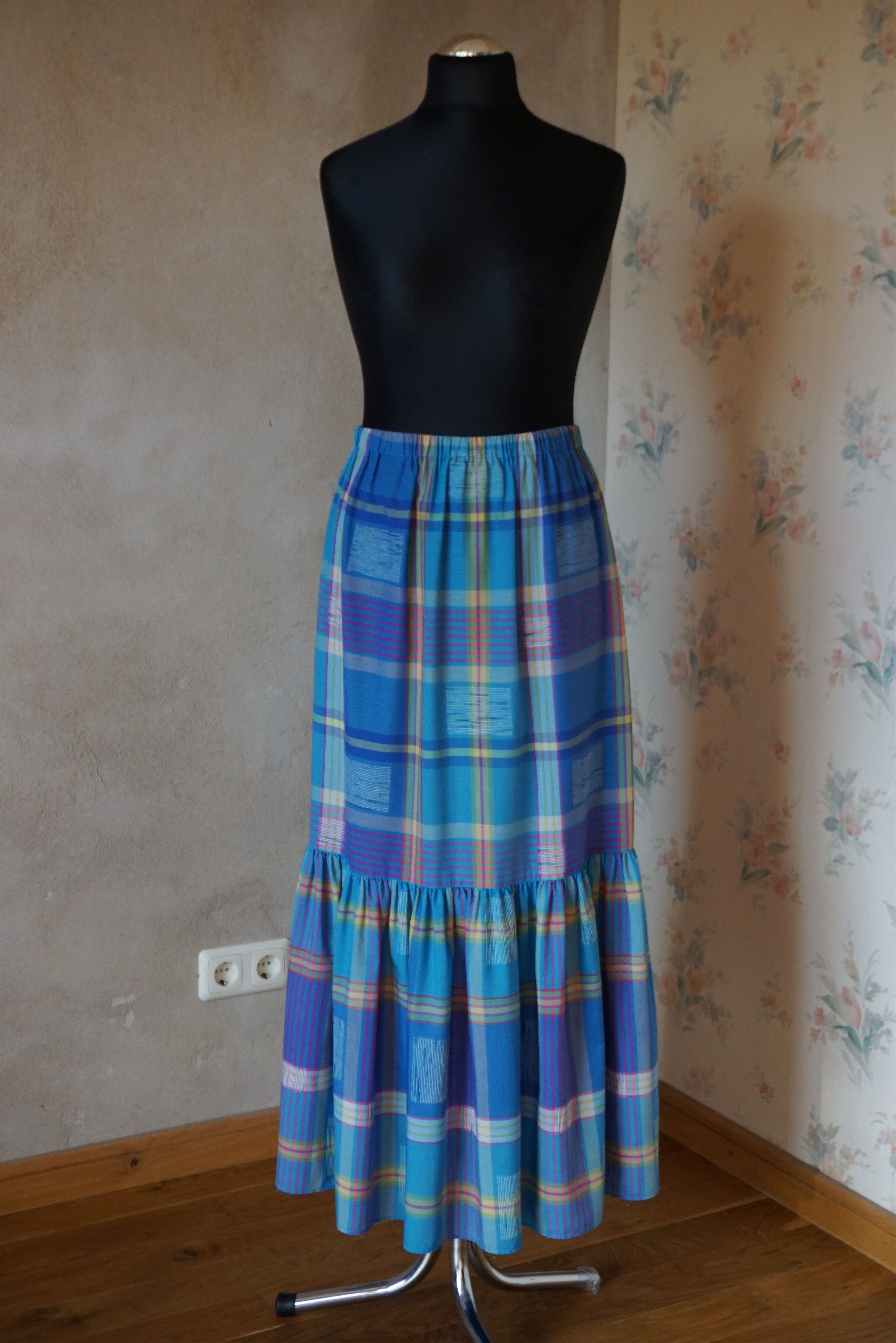 Designer True Vintage 80s 70s long skirt M 6/8 36 check French twiggy Size 28" / US 6 / IT 42 - 9 Thumbnail