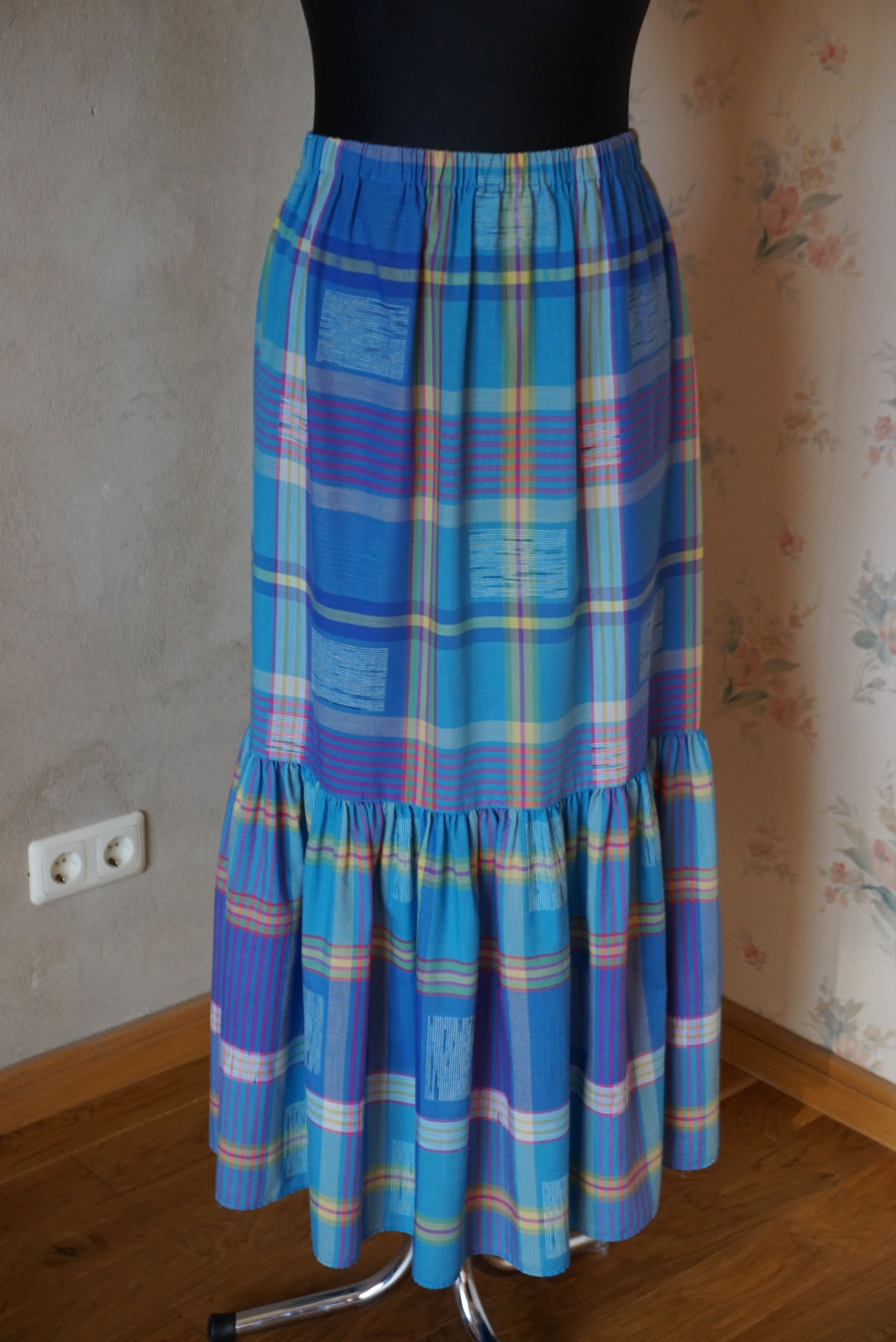 Designer True Vintage 80s 70s long skirt M 6/8 36 check French twiggy Size 28" / US 6 / IT 42 - 12 Thumbnail
