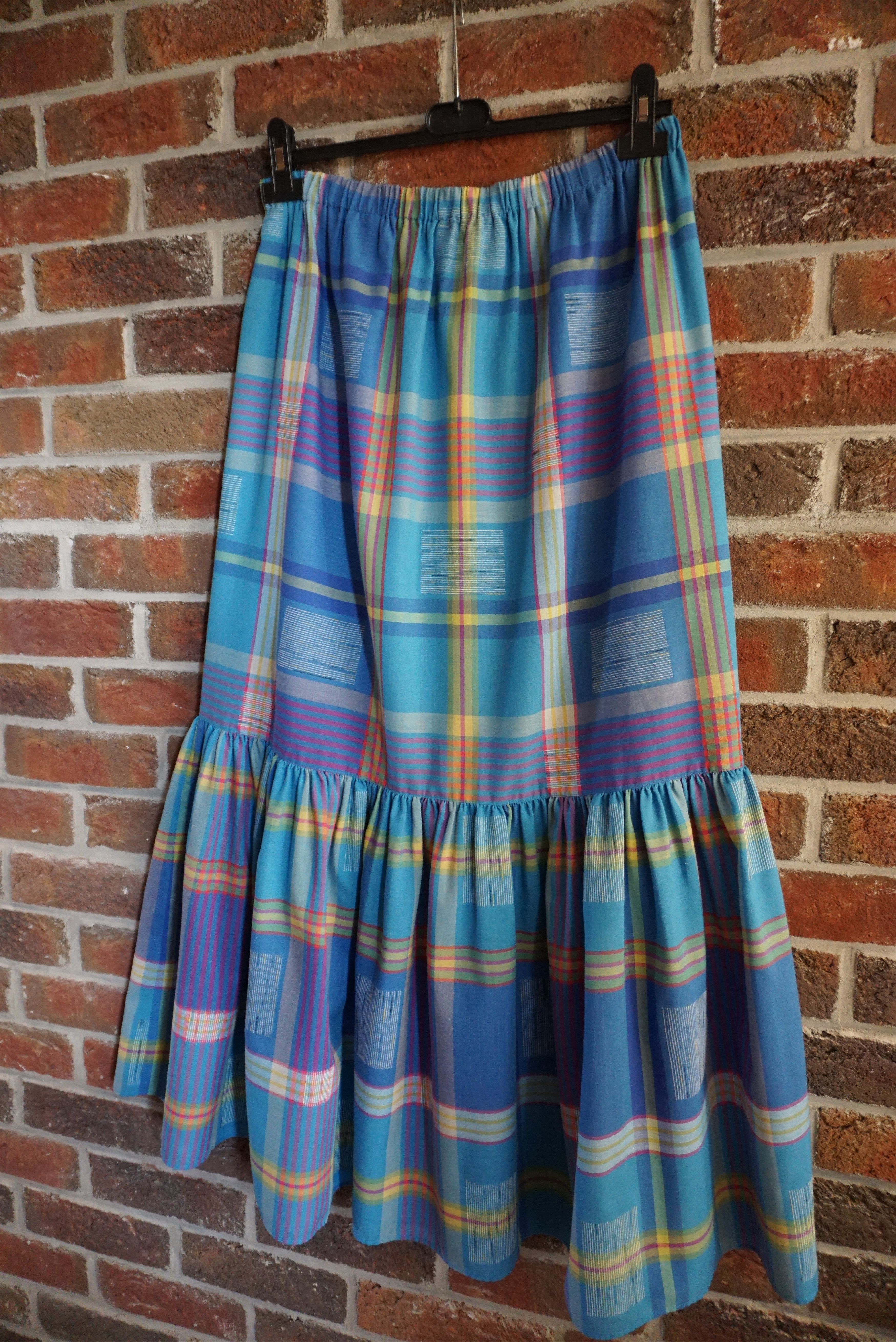 Designer True Vintage 80s 70s long skirt M 6/8 36 check French twiggy Size 28" / US 6 / IT 42 - 3 Thumbnail