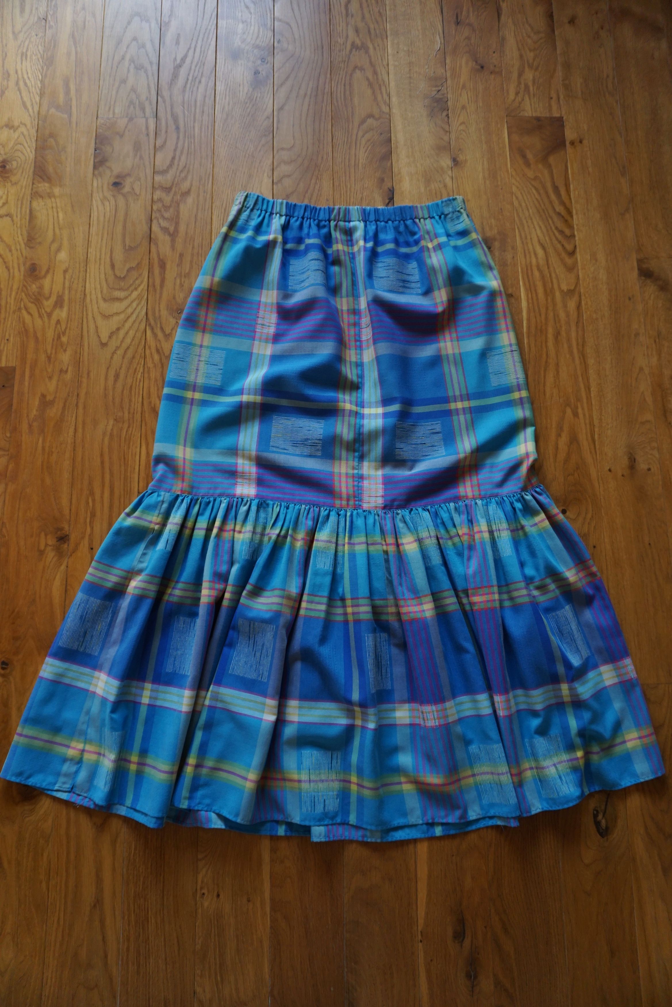 Designer True Vintage 80s 70s long skirt M 6/8 36 check French twiggy Size 28" / US 6 / IT 42 - 22 Thumbnail