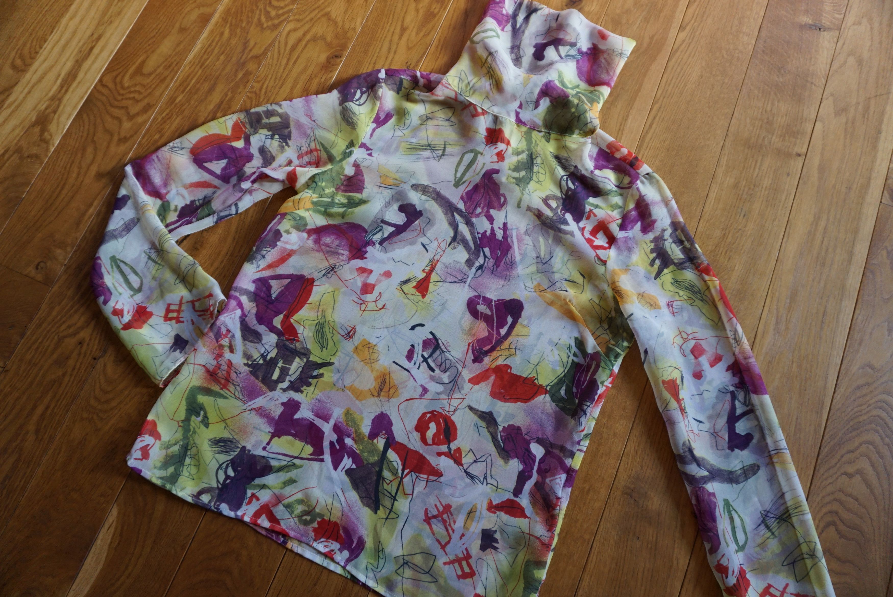 Designer Wool&Cotton Italy top S 2/4 top blouse light chiffon sheer Size S / US 4 / IT 40 - 7 Thumbnail