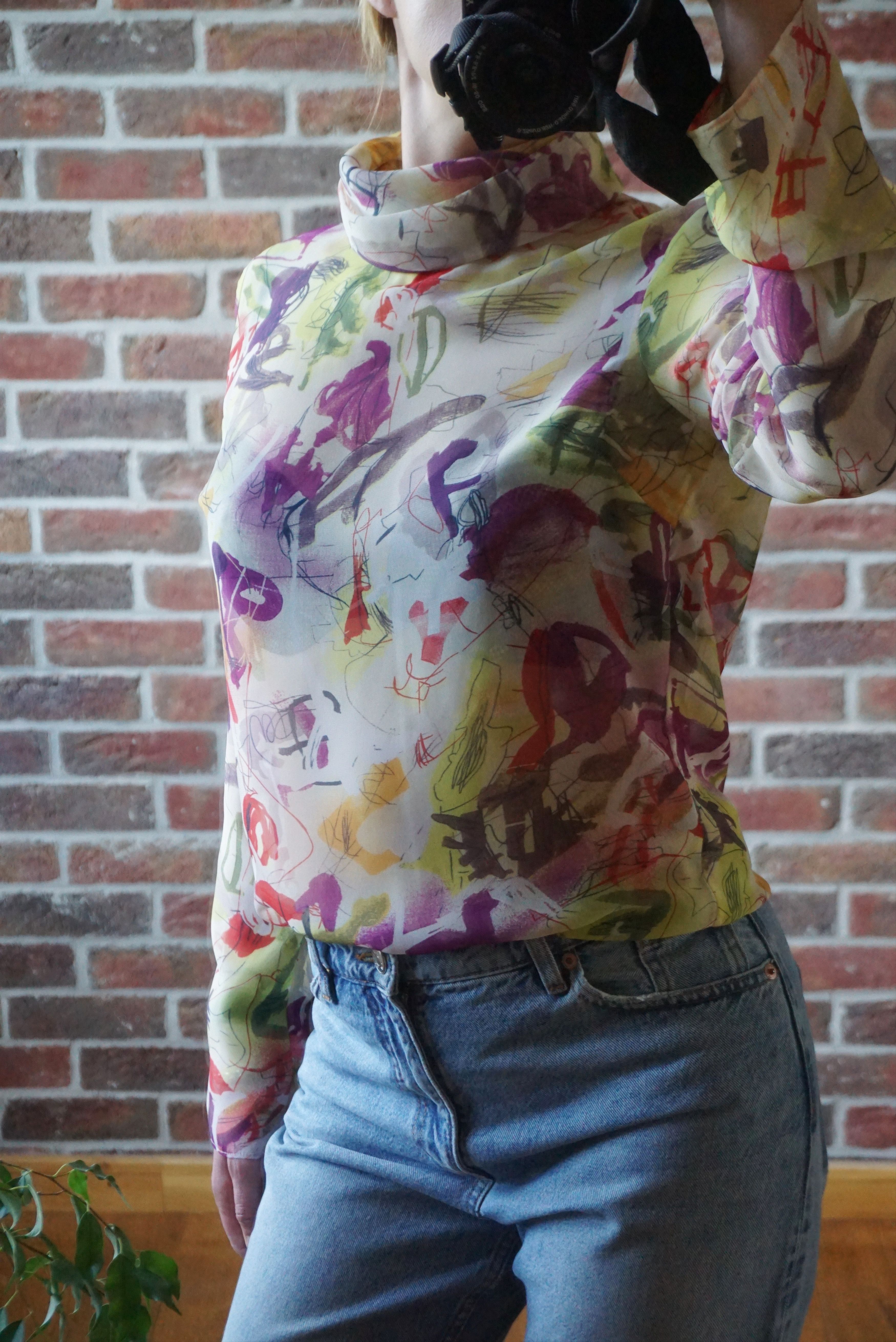 Designer Wool&Cotton Italy top S 2/4 top blouse light chiffon sheer Size S / US 4 / IT 40 - 1 Thumbnail