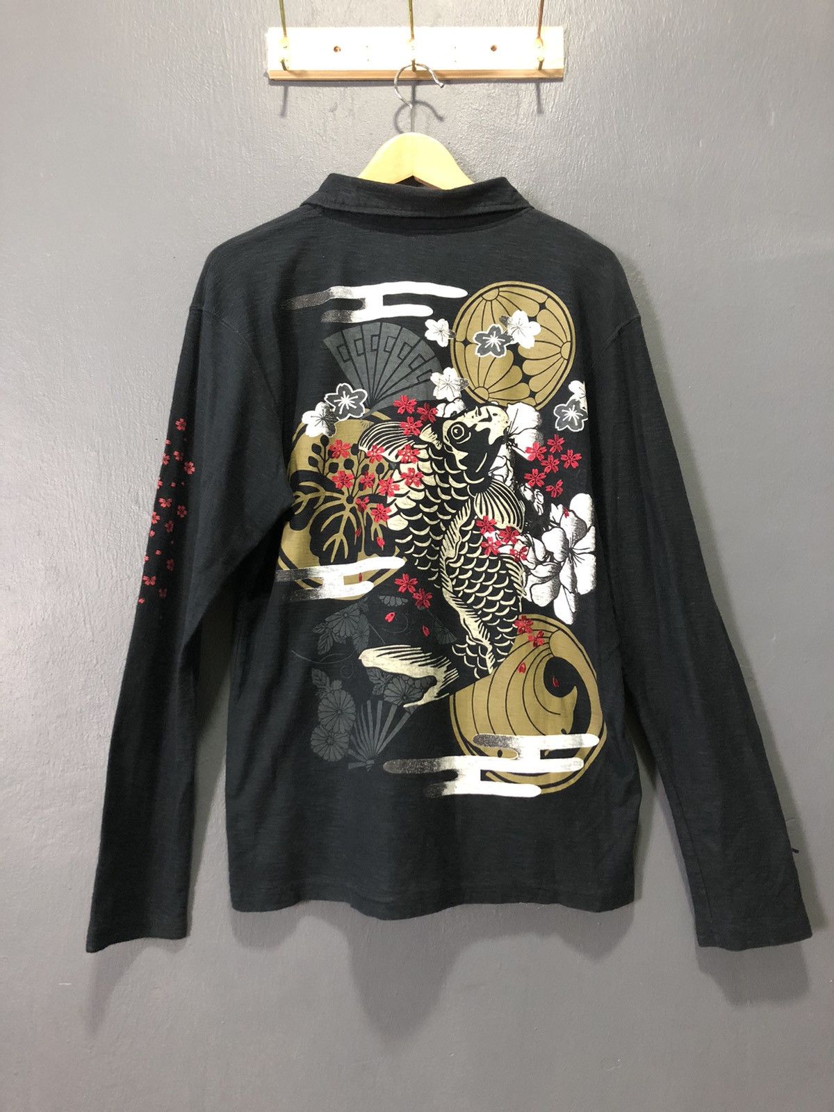 Japanese Brand × Vintage VINTAGE JAPANESE SUKAJAN KOI FISH YAKUZA GANG POLO SHIRT Size US M / EU 48-50 / 2 - 1 Thumbnail