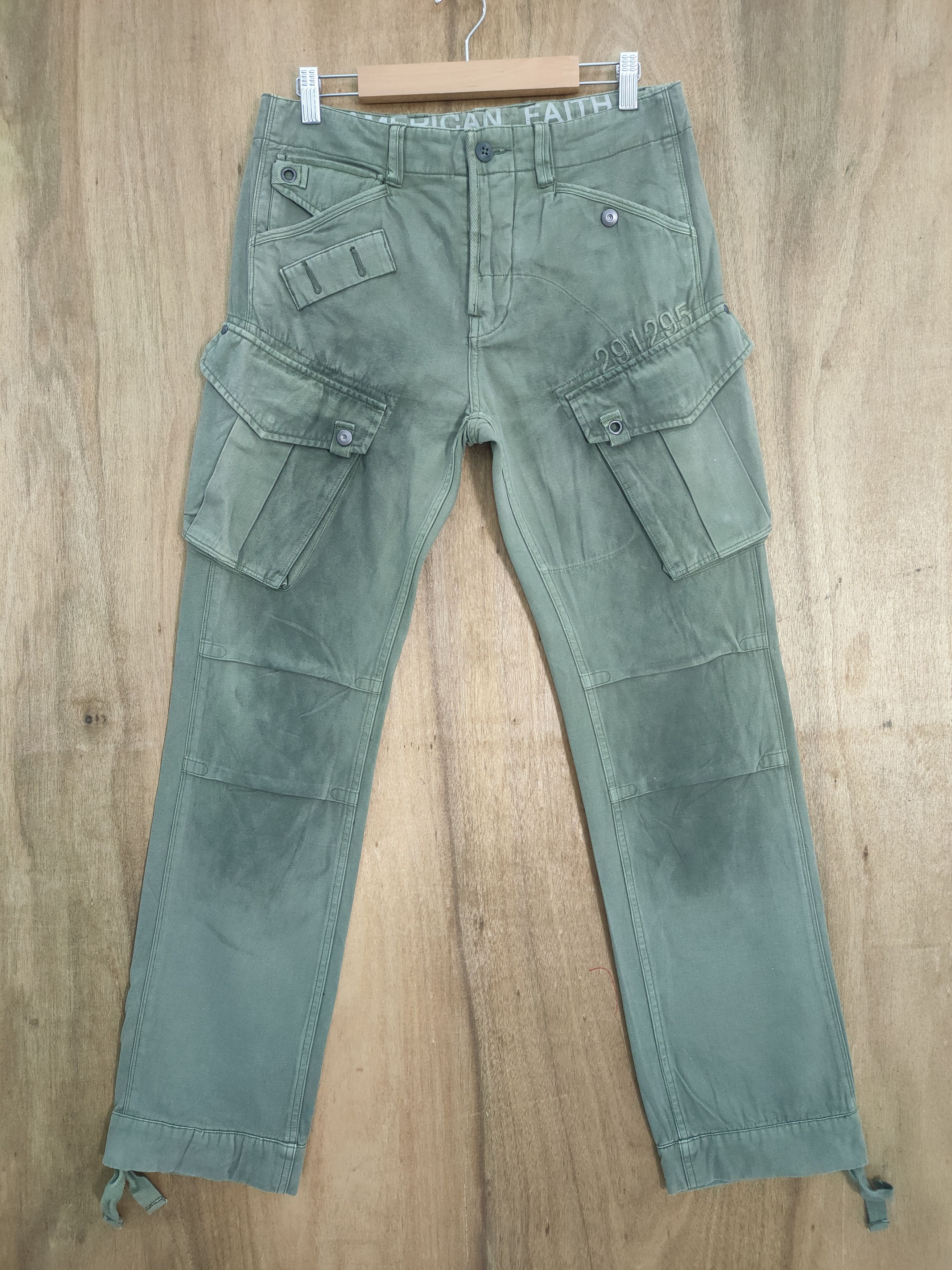 Japanese Brand RUSTY 💥 290125 HOMME GREEN FADED CARGO PANTS Size US 30 / EU 46 - 1 Thumbnail