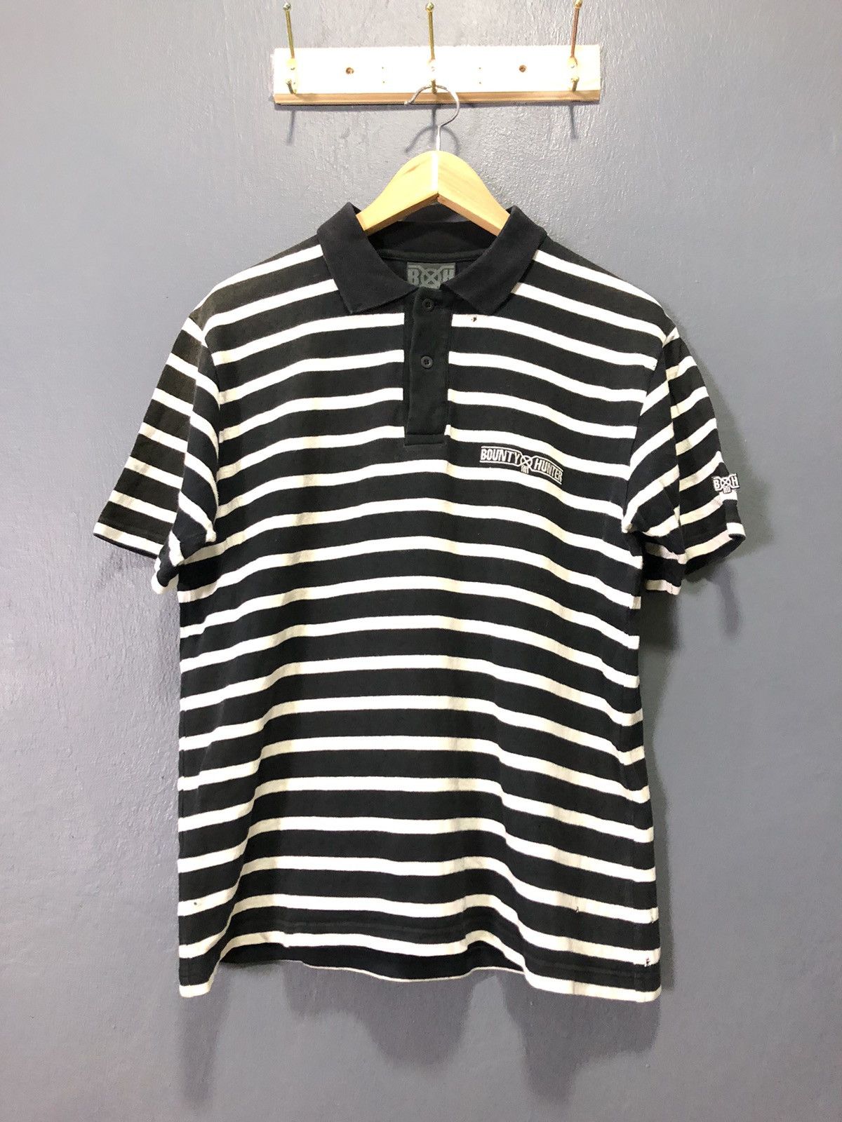 Bounty Hunter × Japanese Brand × Vintage VINTAGE BOUNTY HUNTER DISTRESSED STRIPE POLO SHIRT Size US M / EU 48-50 / 2 - 2 Thumbnail