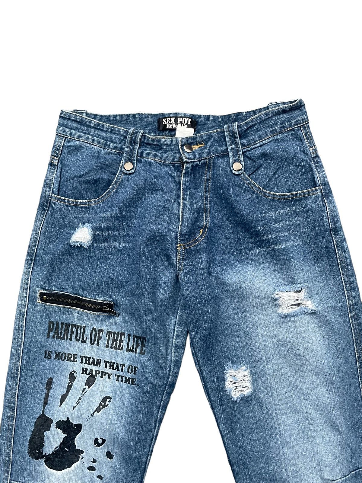 Japanese Brand Sex Pot Revenge Distresed Painted Denim Size US 32 / EU 48 - 6 Thumbnail