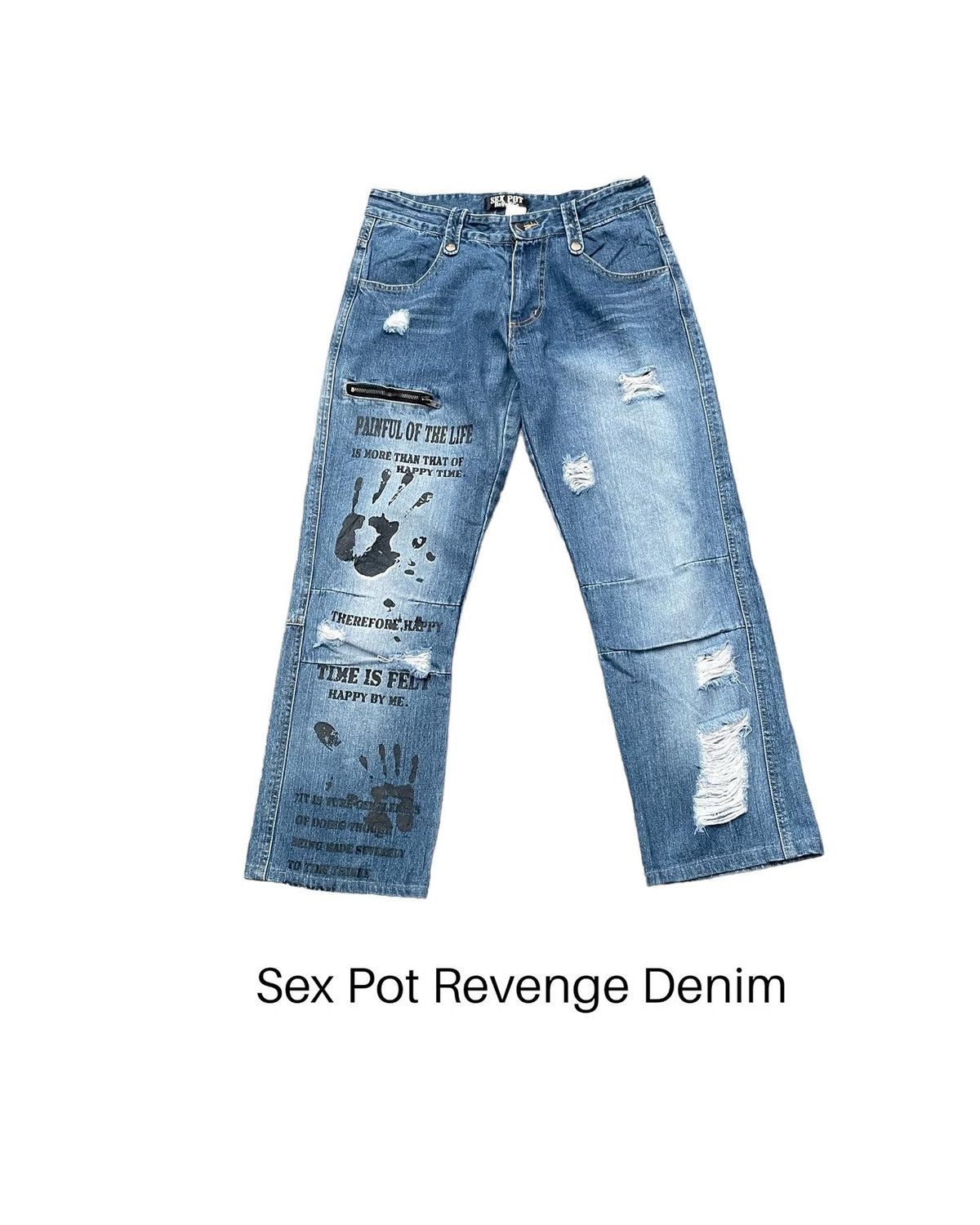 Japanese Brand Sex Pot Revenge Distresed Painted Denim Size US 32 / EU 48 - 1 Thumbnail