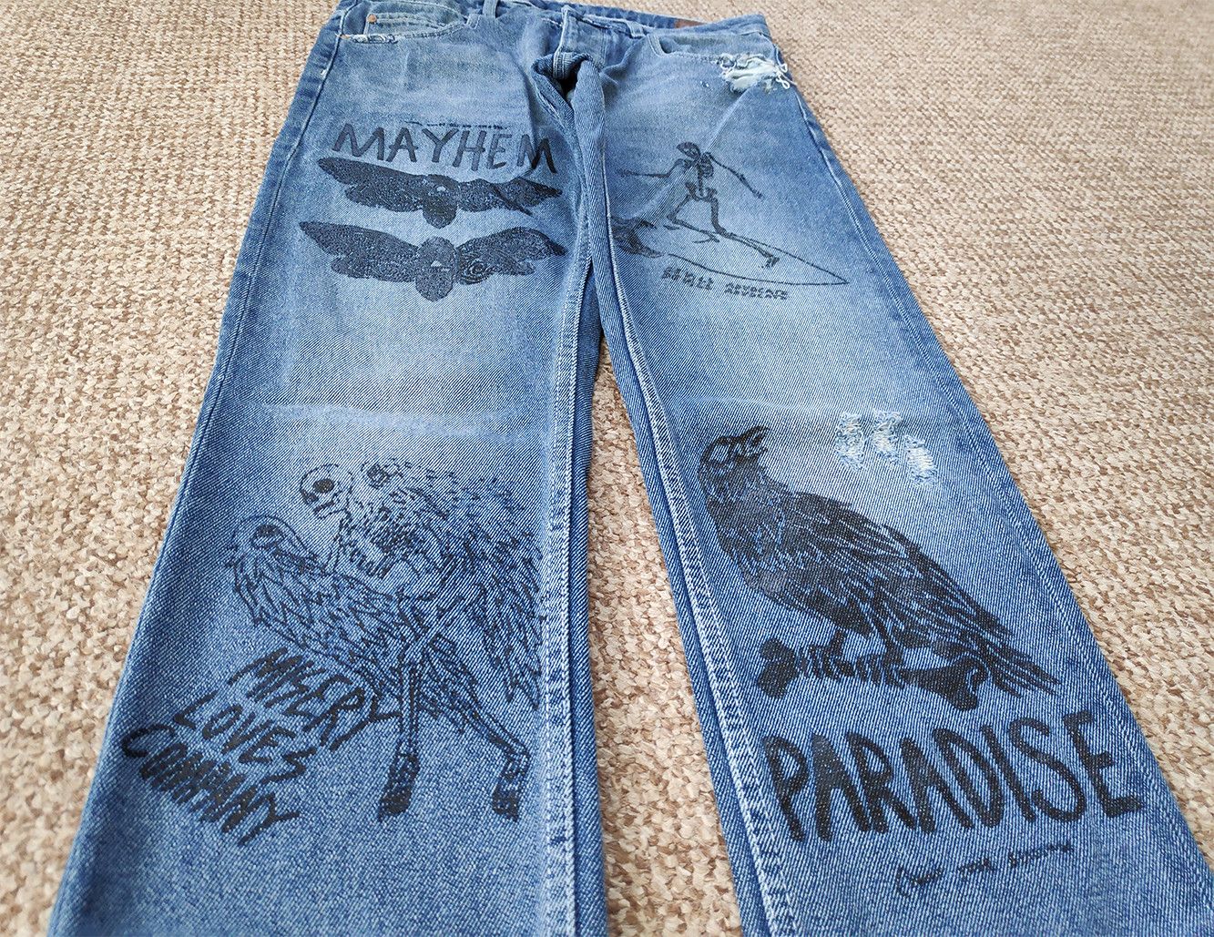 Asos Grunge Prints Skinny denim jeans Skeleton Printed Distressed Size US 32 / EU 48 - 2 Thumbnail
