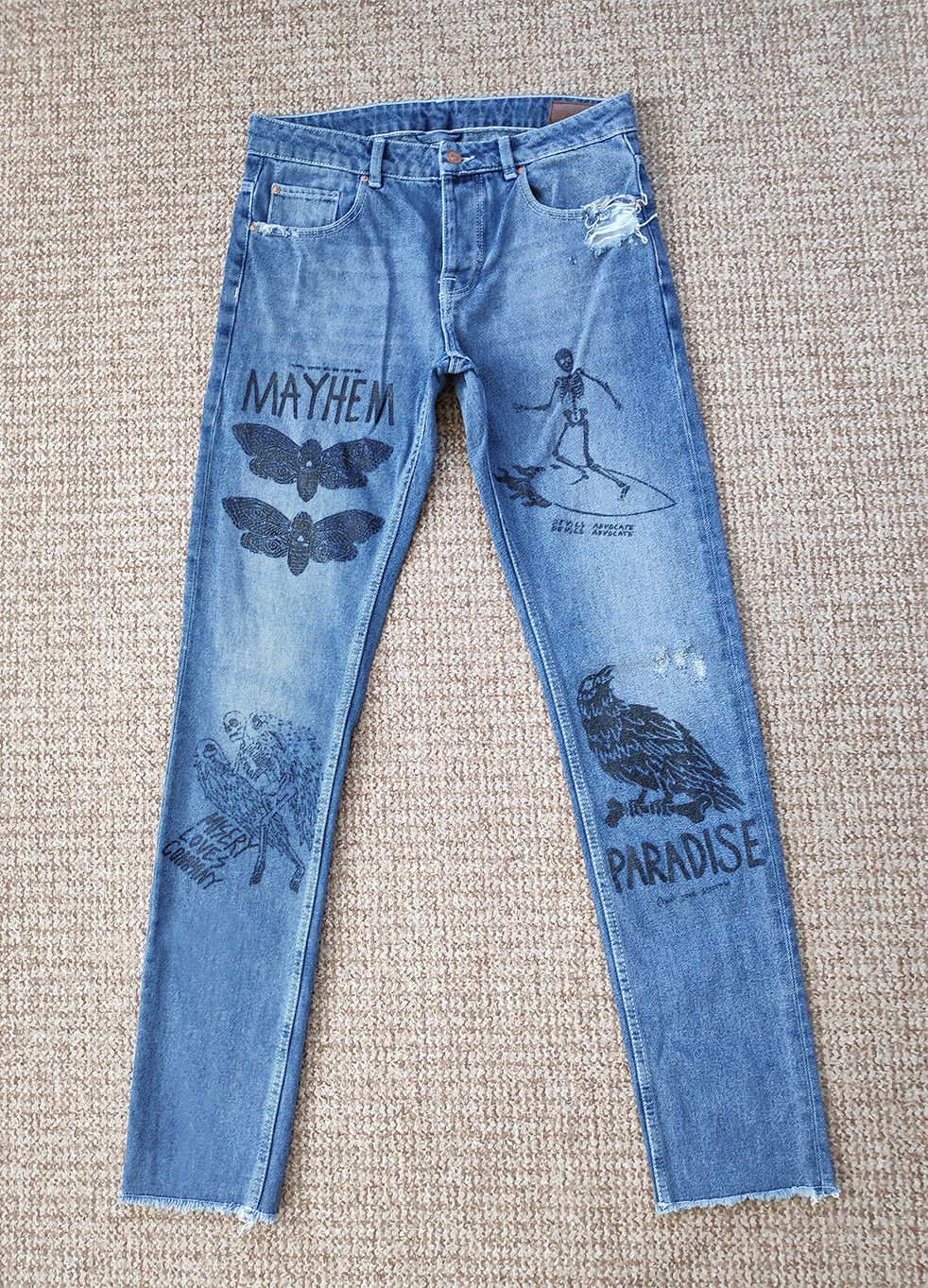 Asos Grunge Prints Skinny denim jeans Skeleton Printed Distressed Size US 32 / EU 48 - 1 Thumbnail