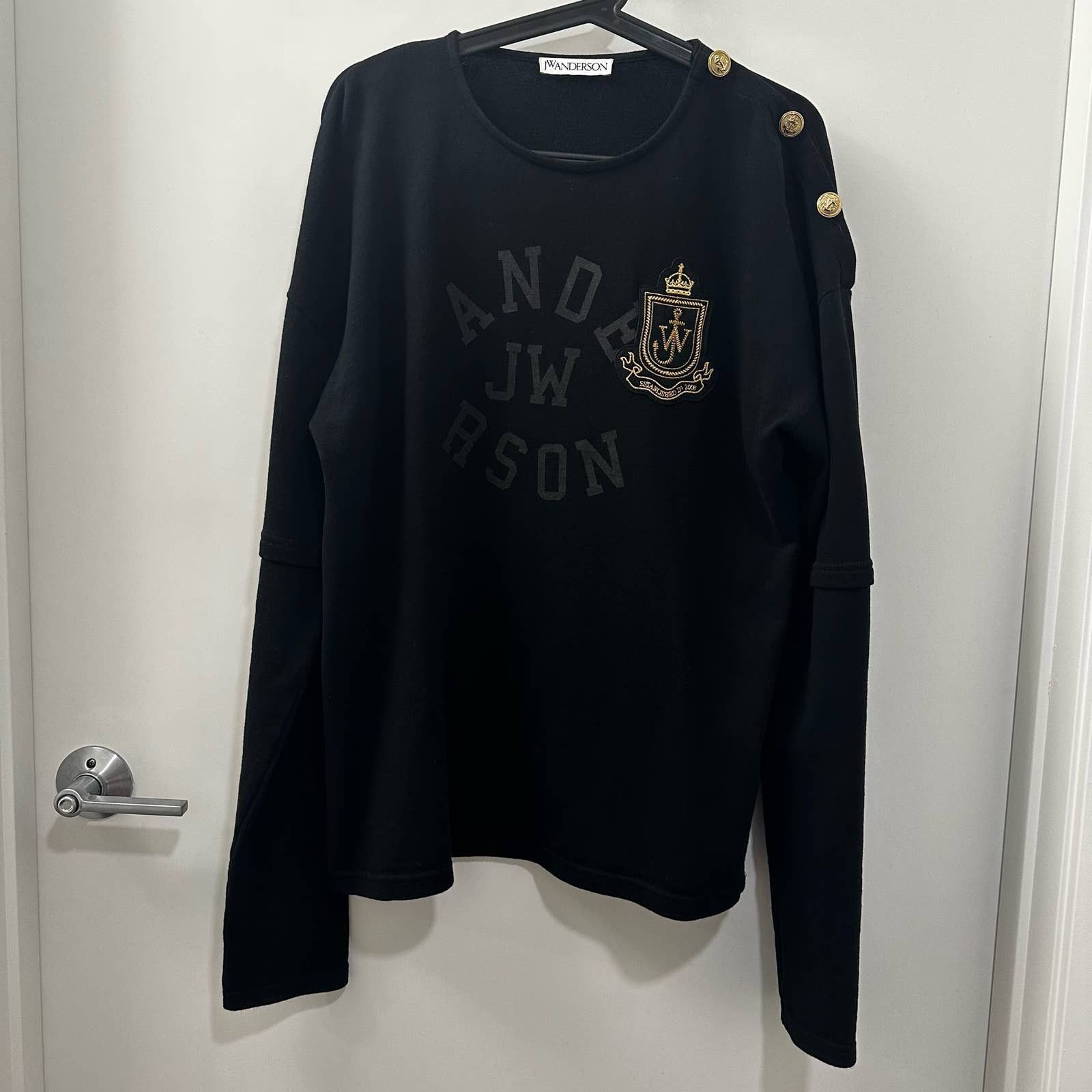 image of J W Anderson Slouch Long Sleeve J.w. Anderson T-Shirt In Black Gold Logo, Men's (Size Medium)