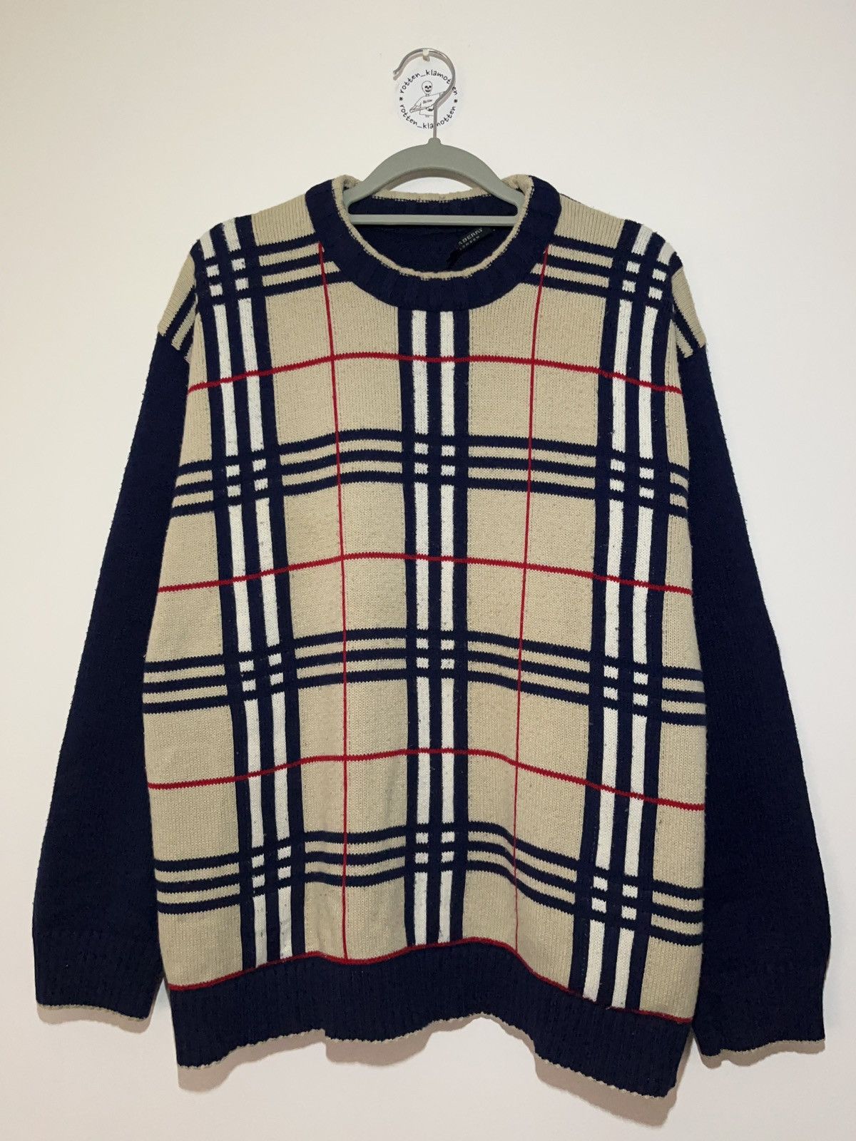image of Burberry Nova Check Sweater Uk Casual Hype Grails Sartorial in Navy, Men's (Size Medium)