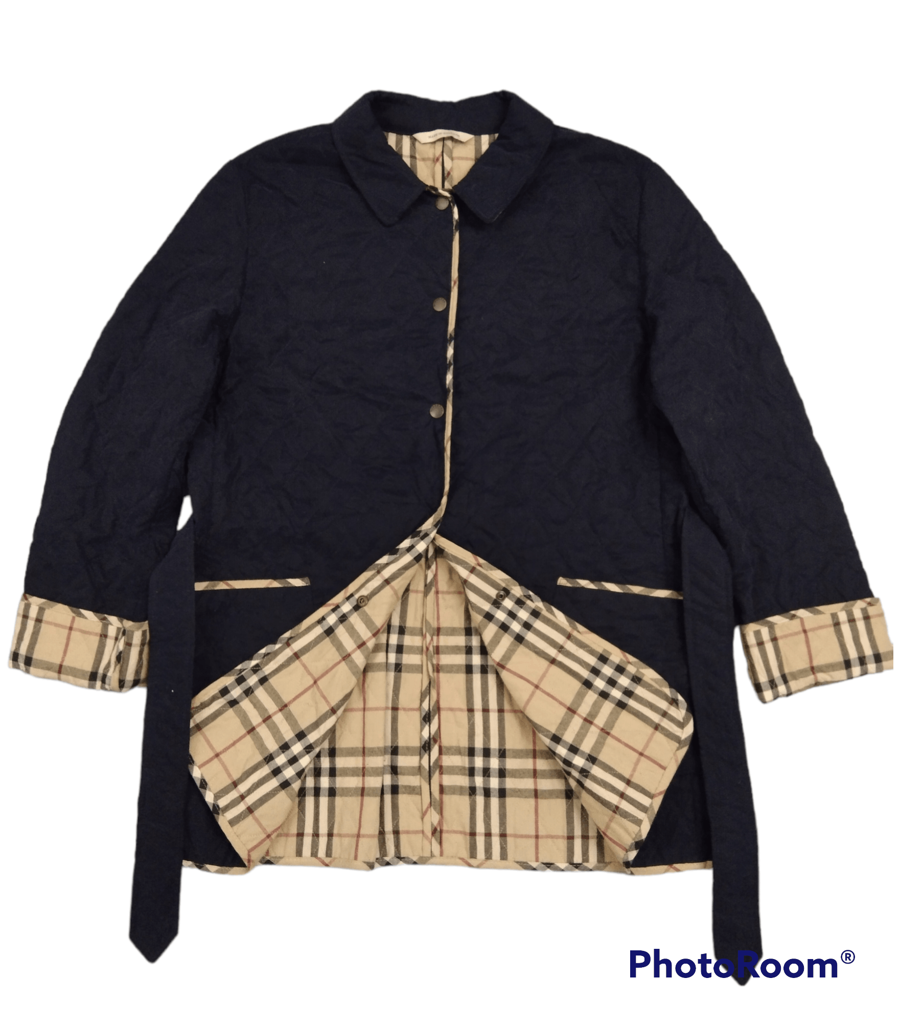 image of Burberry Made In England Quilted Long Jacket in Dark Blue, Women's (Size Medium)