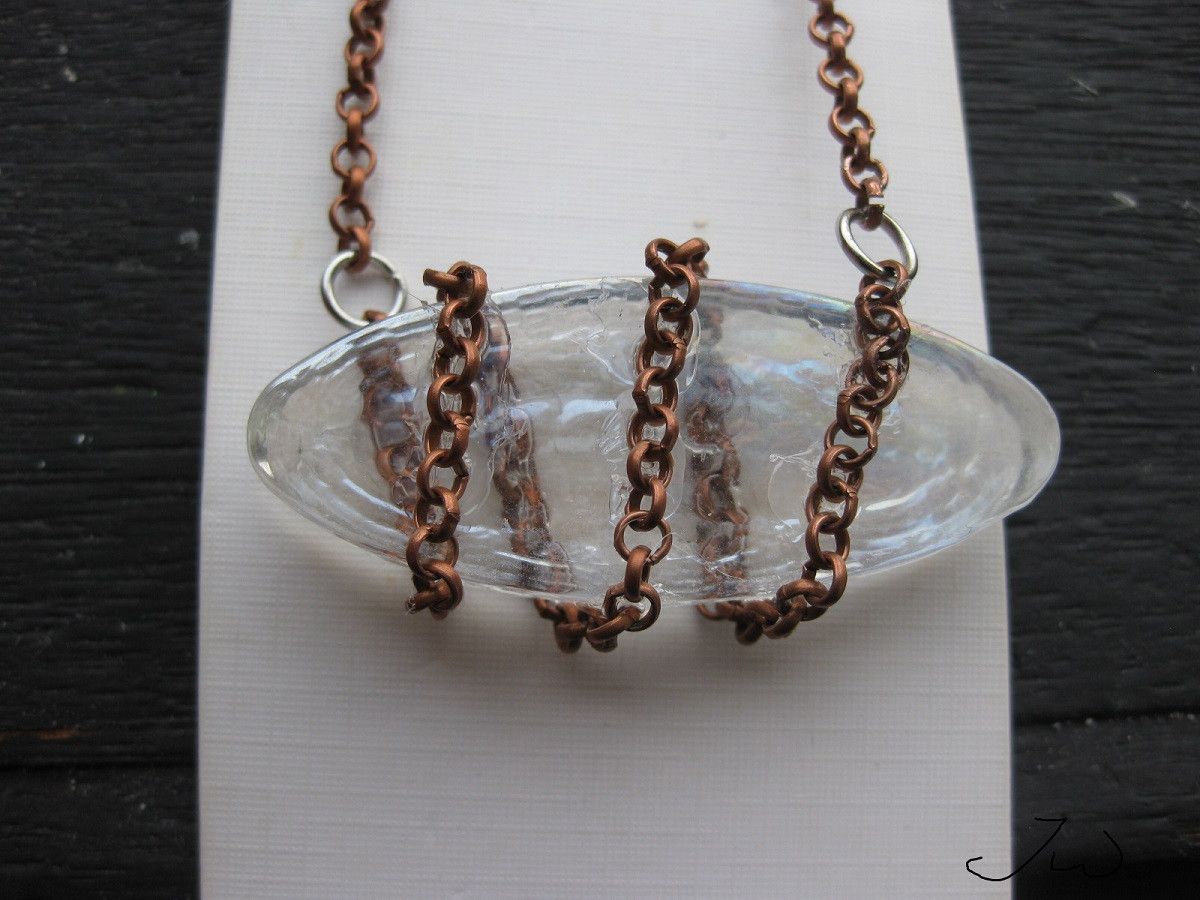 Handmade Clear Glass Tile Brown Chain Necklace Size ONE SIZE - 4 Thumbnail
