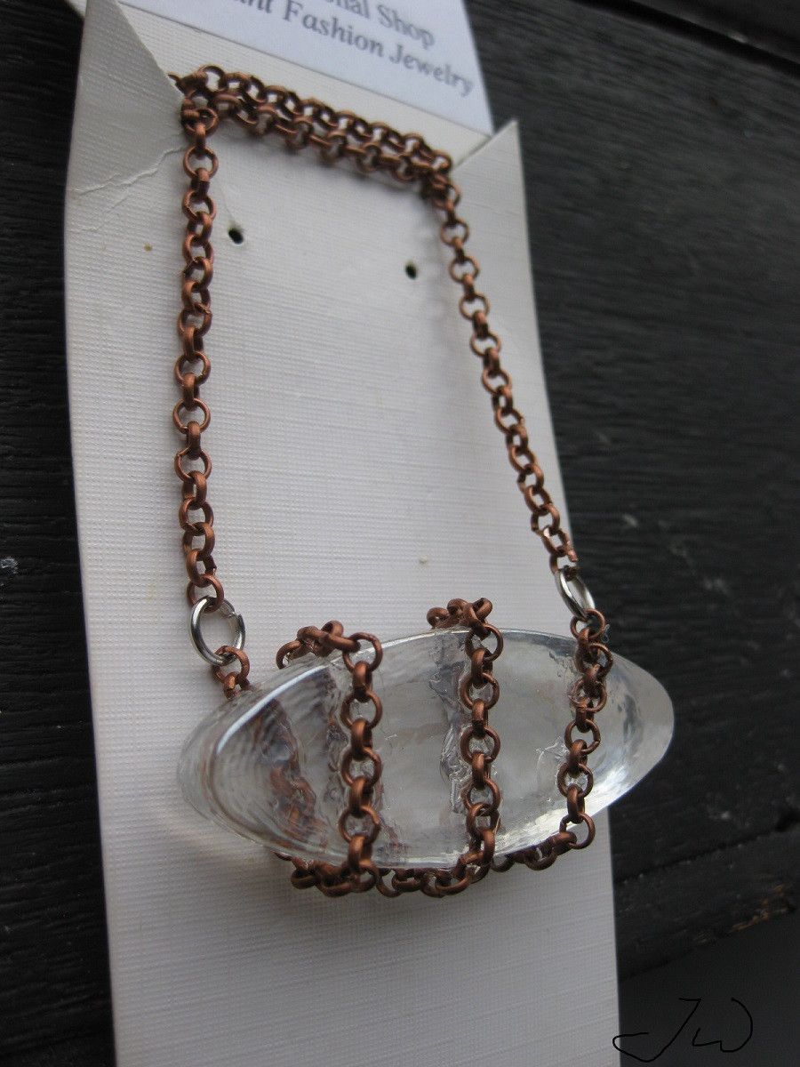 Handmade Clear Glass Tile Brown Chain Necklace Size ONE SIZE - 3 Thumbnail