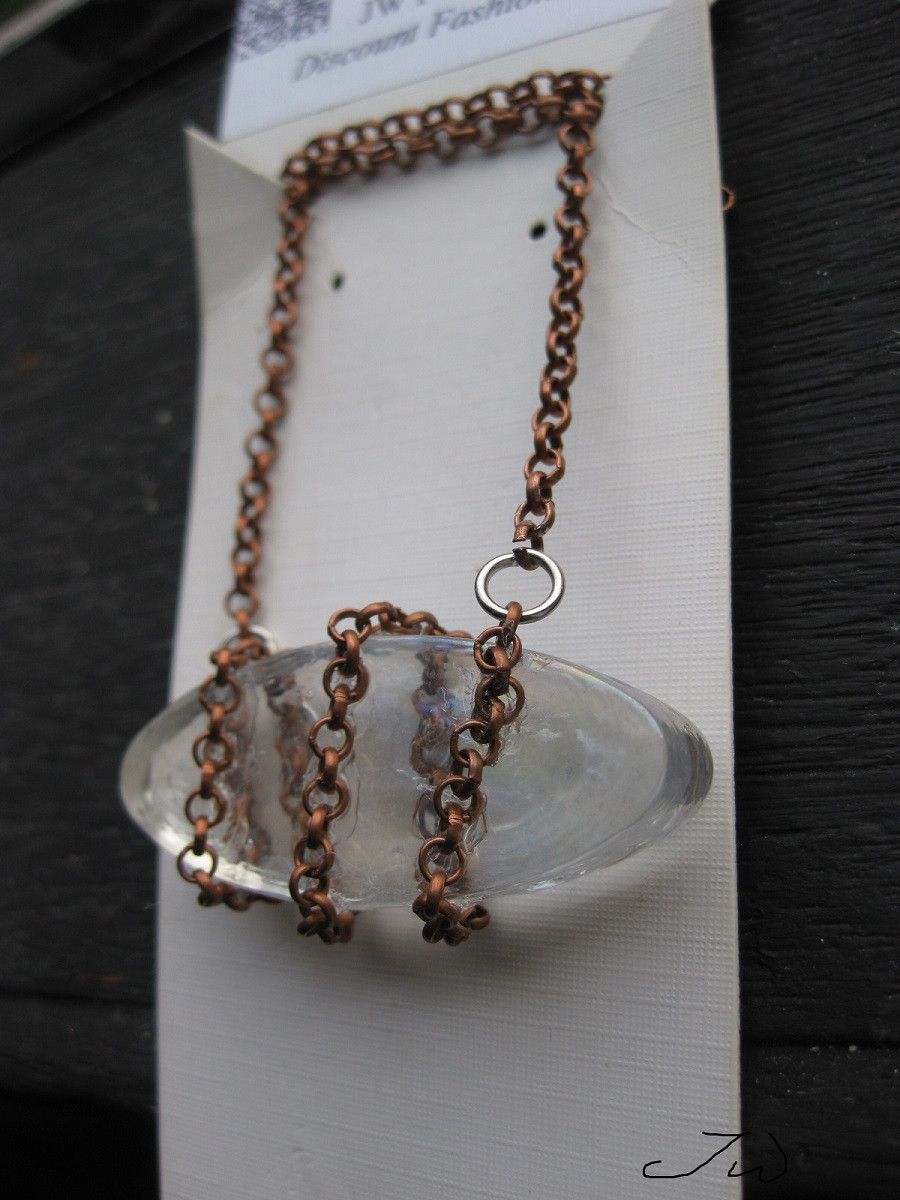Handmade Clear Glass Tile Brown Chain Necklace Size ONE SIZE - 2 Thumbnail