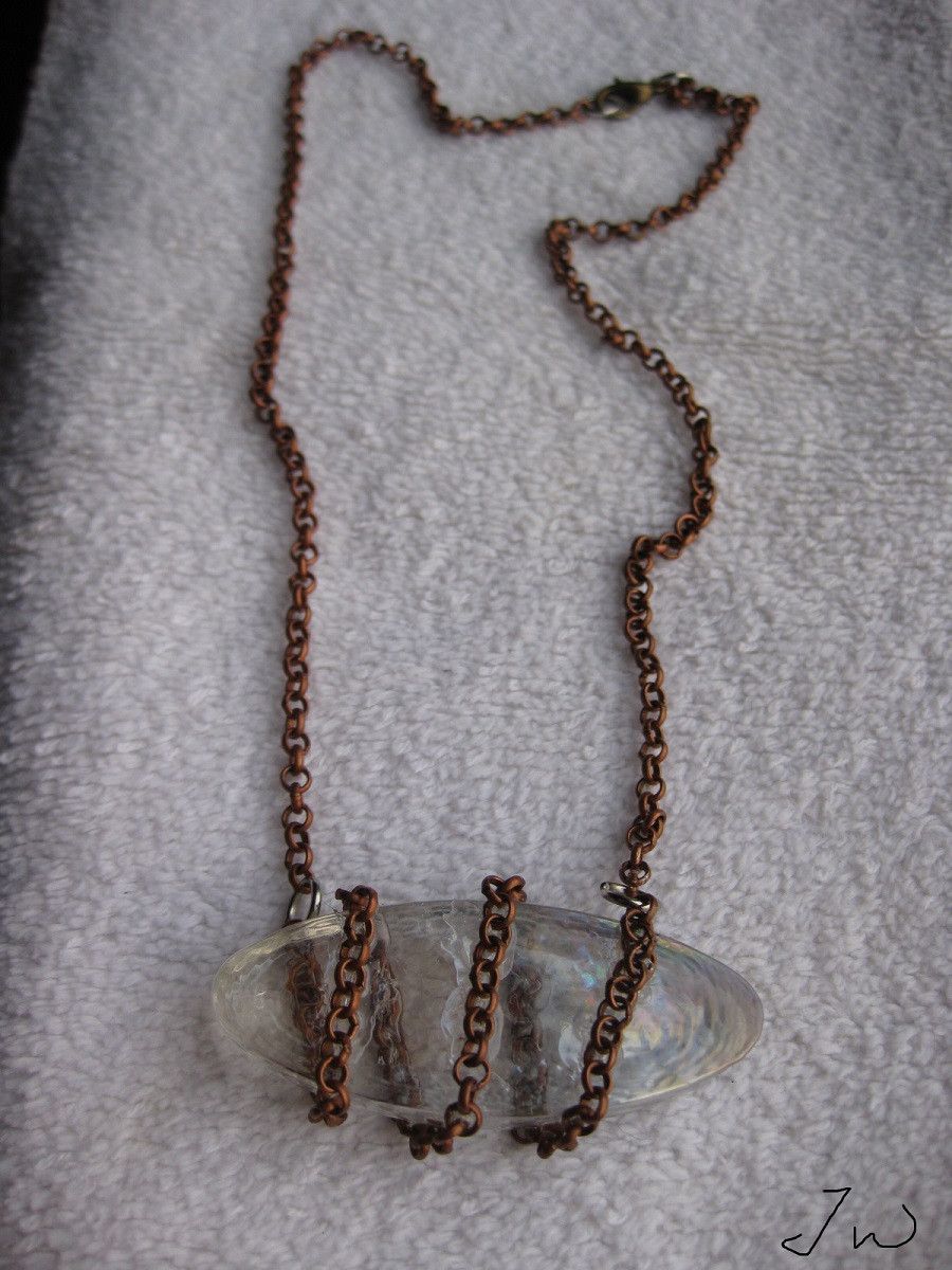 Handmade Clear Glass Tile Brown Chain Necklace Size ONE SIZE - 5 Thumbnail