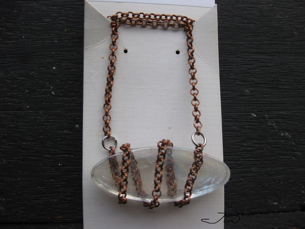 Handmade Clear Glass Tile Brown Chain Necklace Size ONE SIZE - 1 Thumbnail