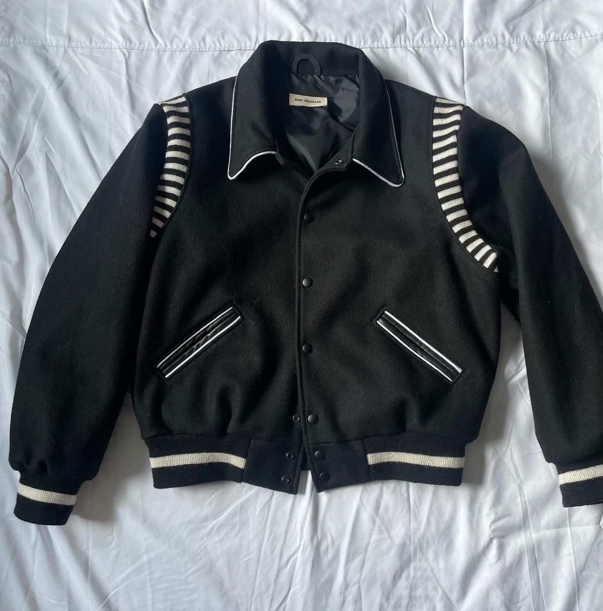 Pre-owned Bare Knuckles Wool Varsity Jacket In Black