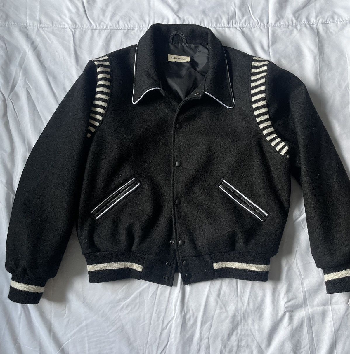 image of Bare Knuckles Wool Varsity Jacket in Black, Men's (Size XL)
