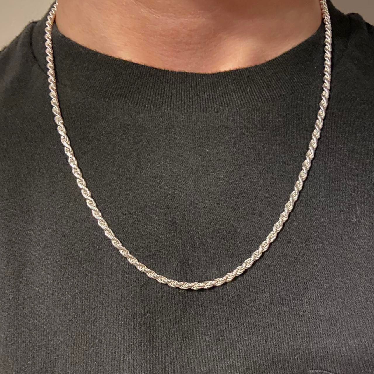 Jewelry Solid Silver Chain Silver Rope Chain 20in 3mm Size ONE SIZE - 1 Thumbnail
