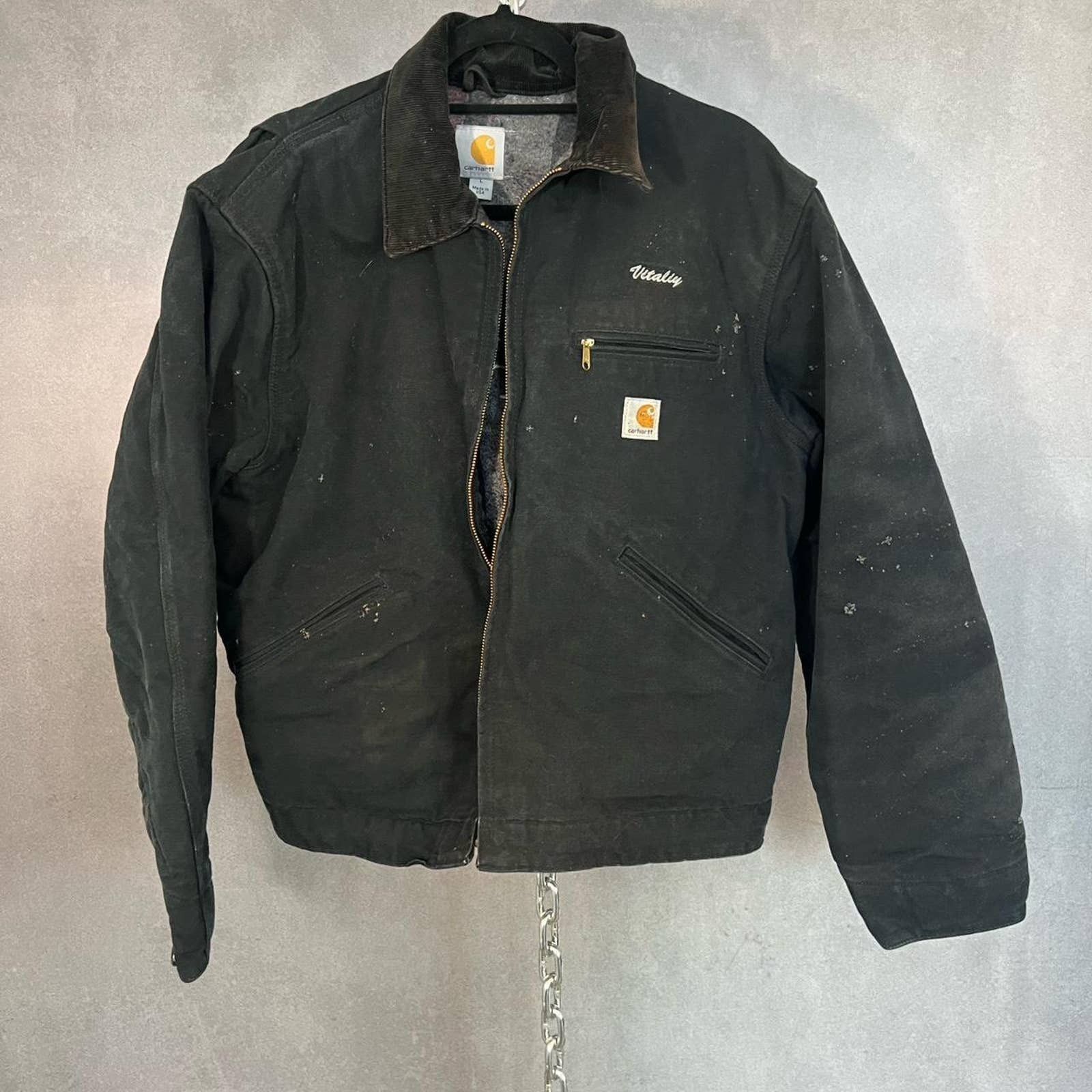 Pre-owned Carhartt Thrashed  Detroit Jacket In Black