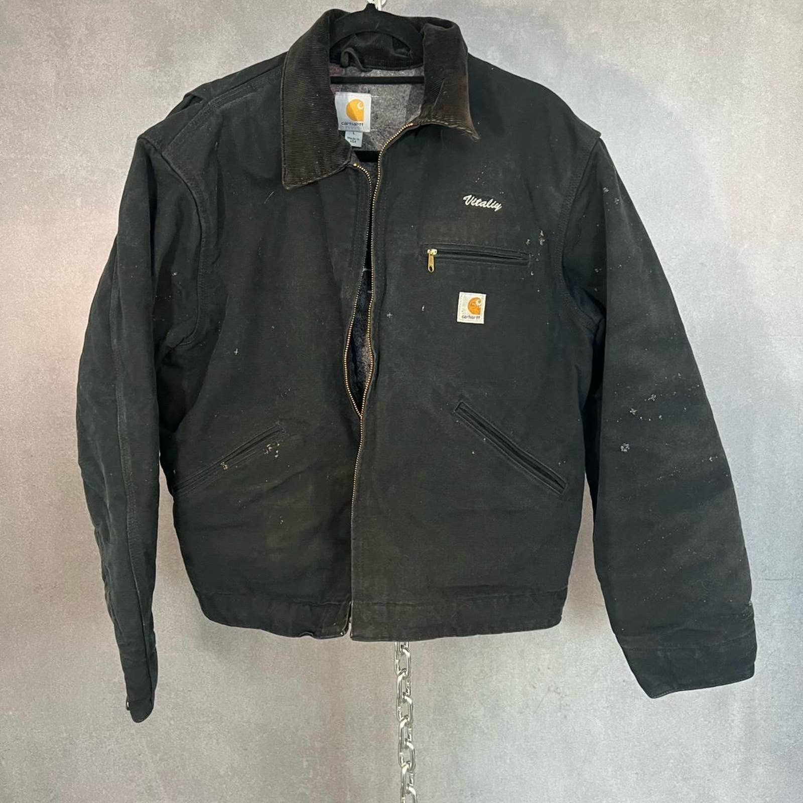 Image of Thrashed Carhartt Detroit Jacket in Black, Men's (Size Large)