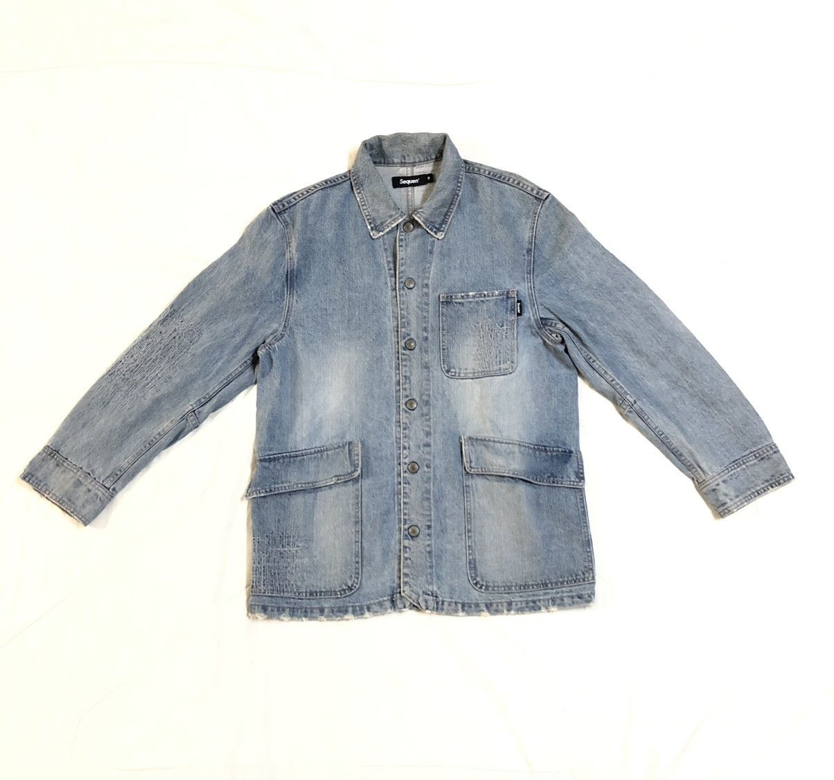 Japanese Brand Sequen’ Japan Distressed Denim Chore Jacket Size US S / EU 44-46 / 1 - 1 Thumbnail