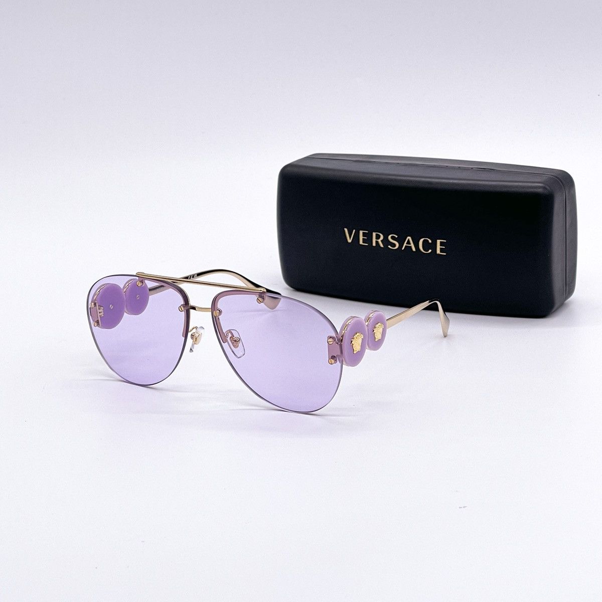 image of New Versace Ve2250 1487/1A Aviator Versace Sunglasses in Purple, Women's