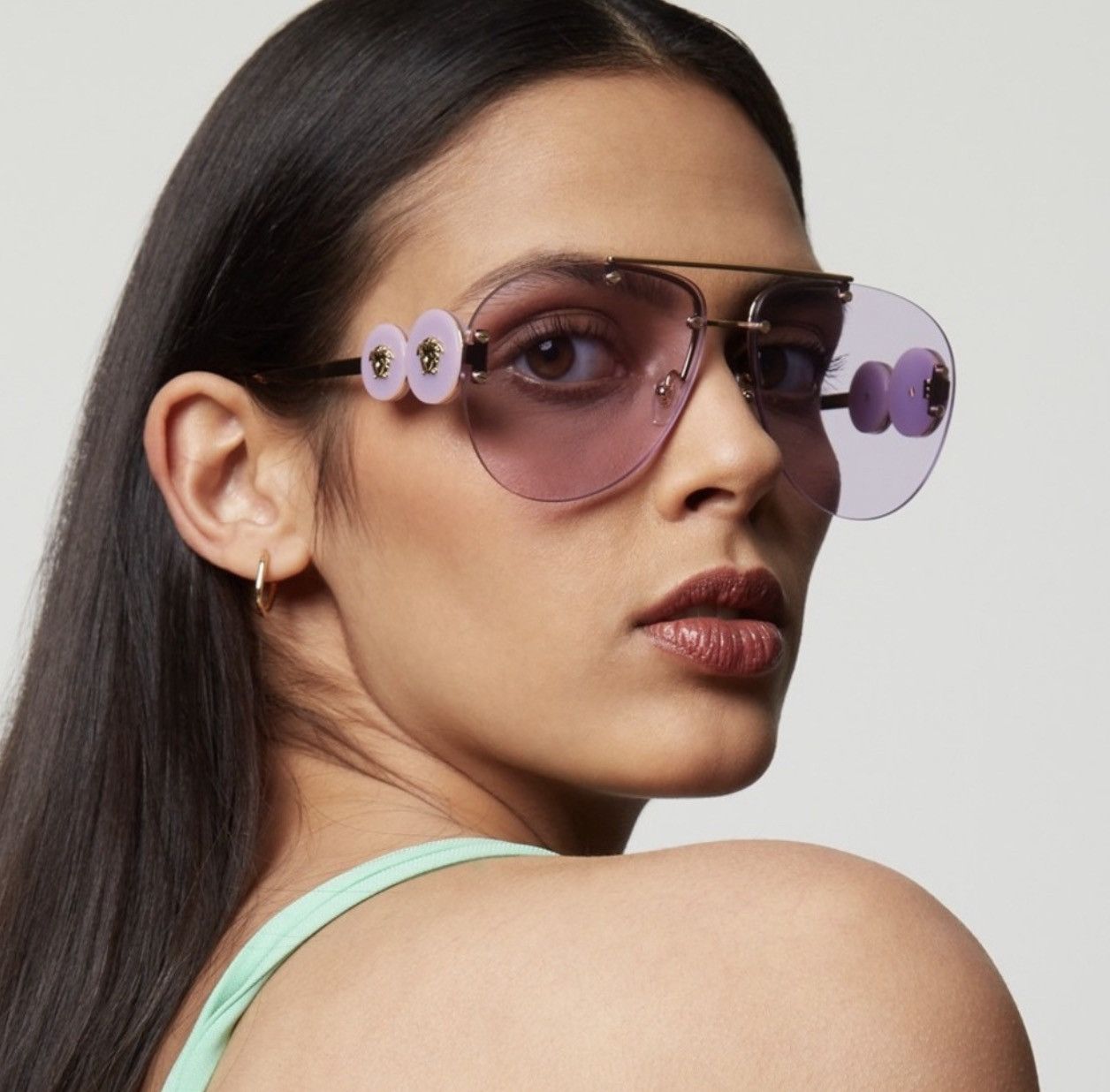 image of New Versace Ve2250 1487/1A Aviator Versace Sunglasses in Purple, Women's