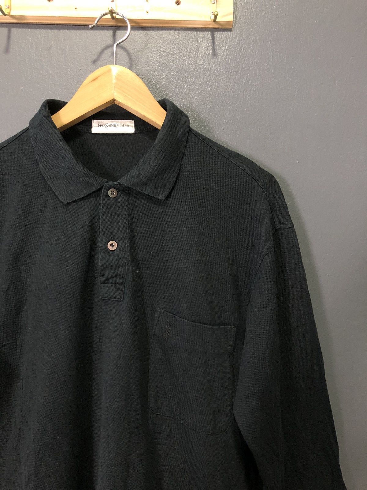 Vintage × Yves Saint Laurent VINTAGE YSL SINGLE POCKET LONG SLEEVE POLO SHIRT Size US M / EU 48-50 / 2 - 2 Thumbnail