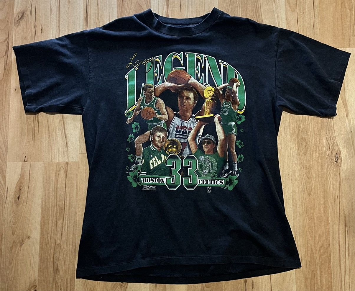 Image of Boston Celtics x Salem Vintage Larry Bird Legend Rap Tee in Black, Men's (Size XL)