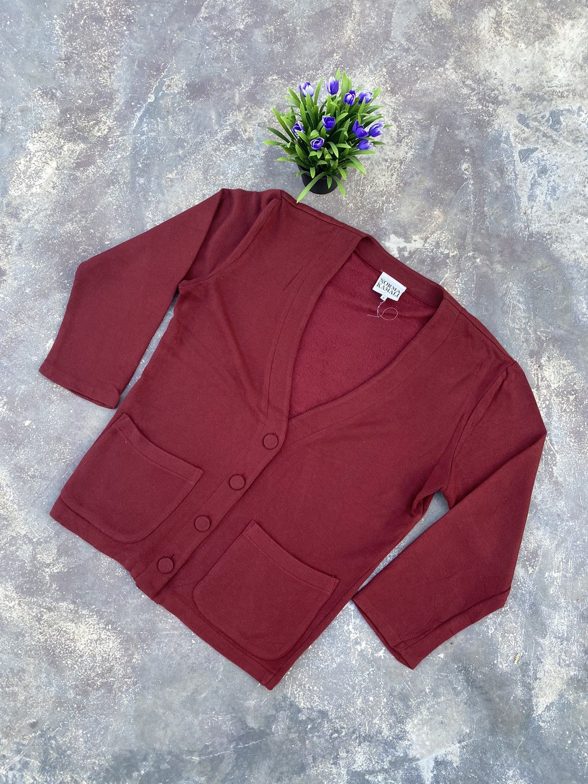 image of Steals Designer Norma Kamali Shaggy Cardigan in Maroon, Men's (Size Medium)