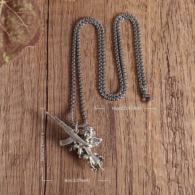 Jewelry War Angel Ak-47 Pendant Necklace Size ONE SIZE - 3 Thumbnail