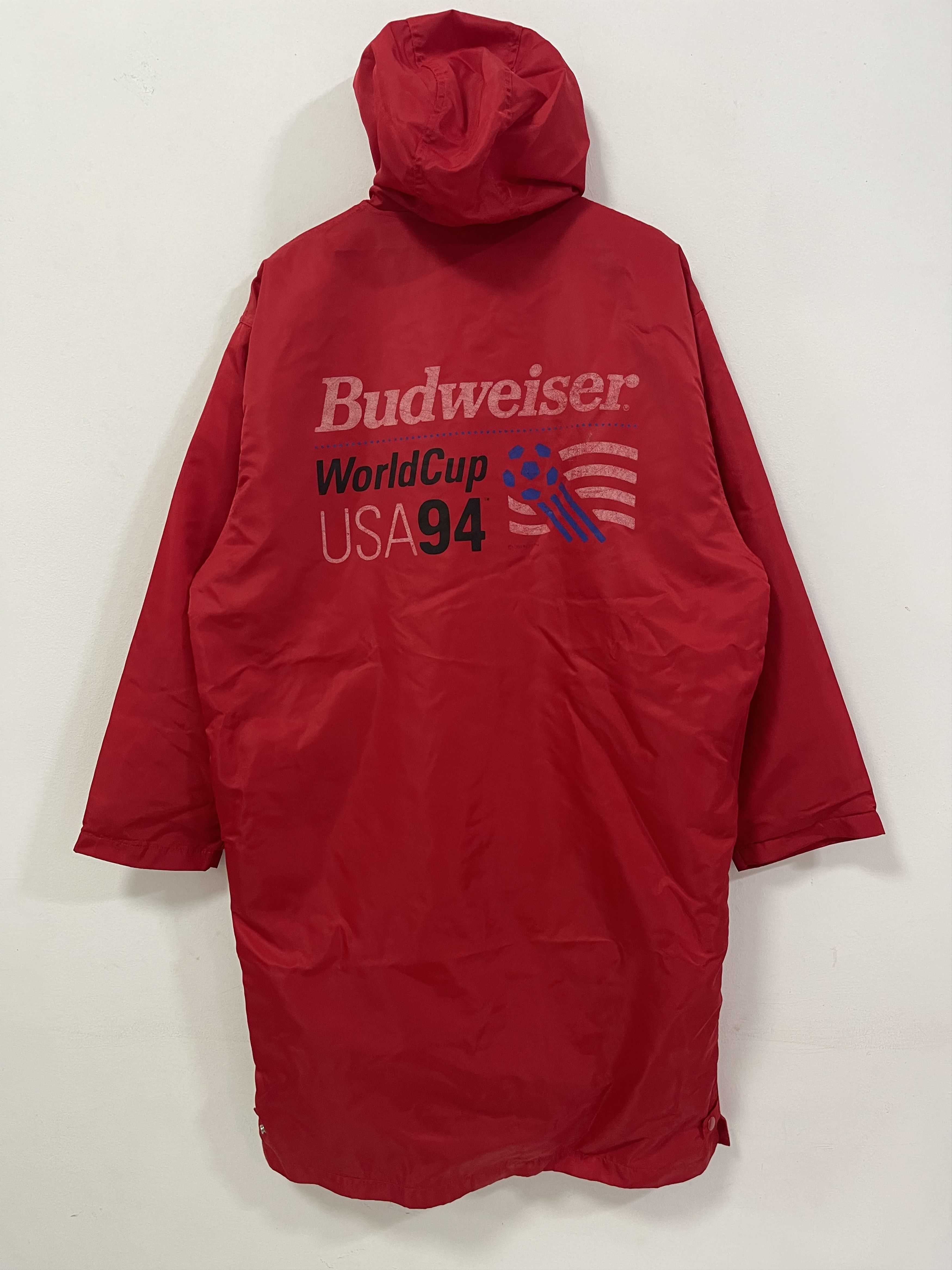 image of Fifa World Cup x Vintage World Cup Usa 94 Budweiser Raincoats Long Jacket in Red (Size Medium)