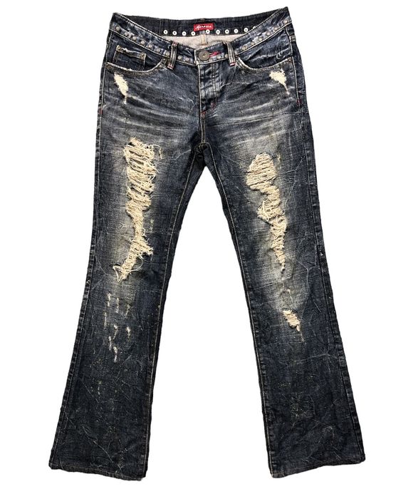Distressed Denim Flare Jeans MARAXIA Painted Distressed Bootcut ...