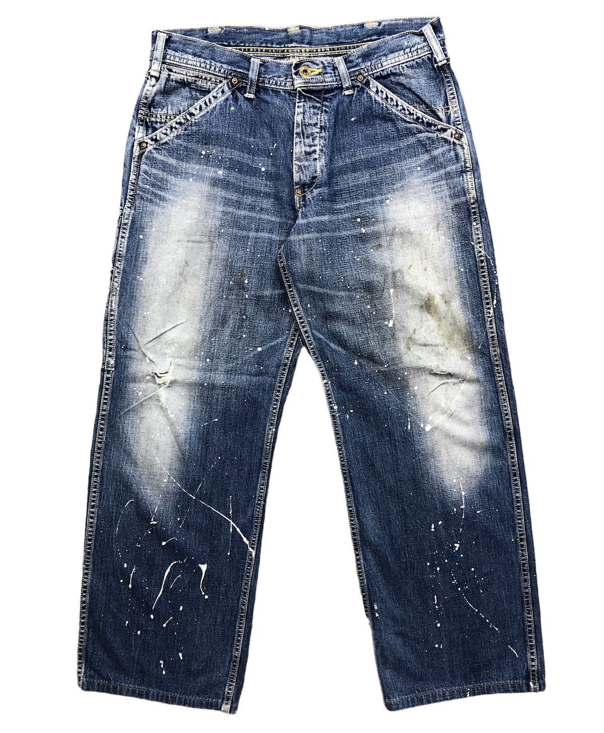 Lee Vintage Lee Paint Splatter Carpenter Faded Blue Jeans Size US 32 / EU 48 - 1 Thumbnail