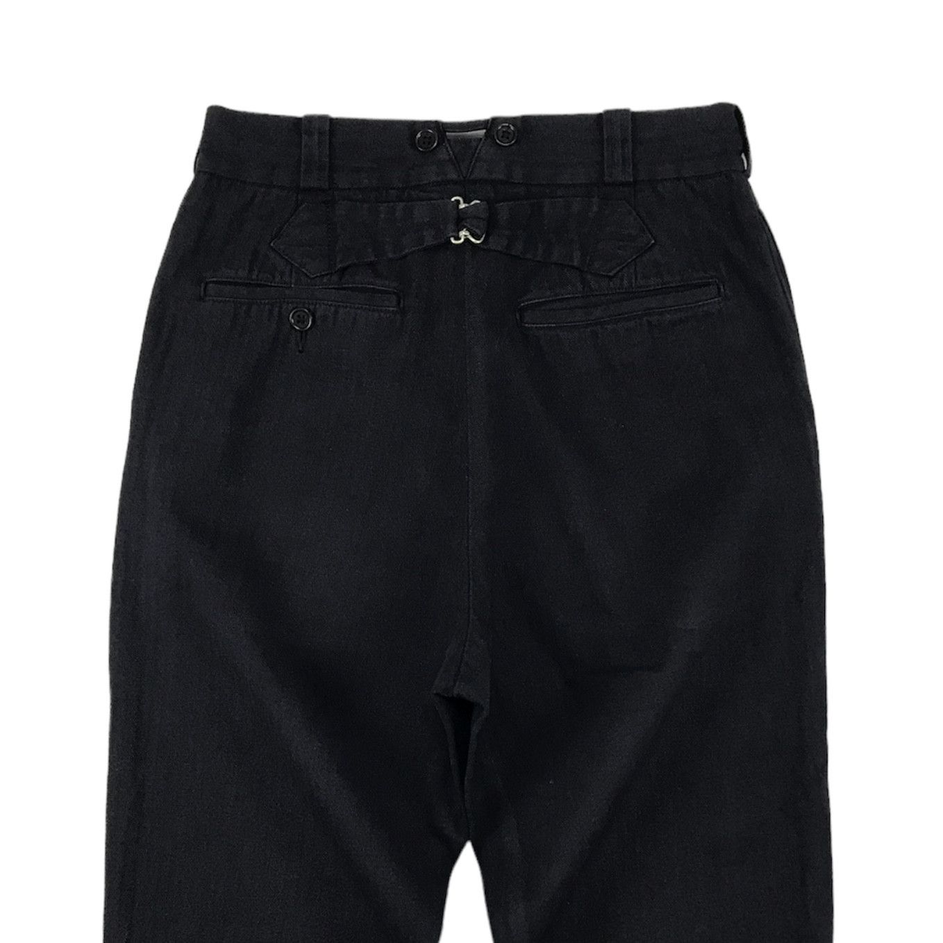 image of Nigel Cabourn Women Buckle Back Suspender Button Crop Pants in Dark Blue (Size 29)
