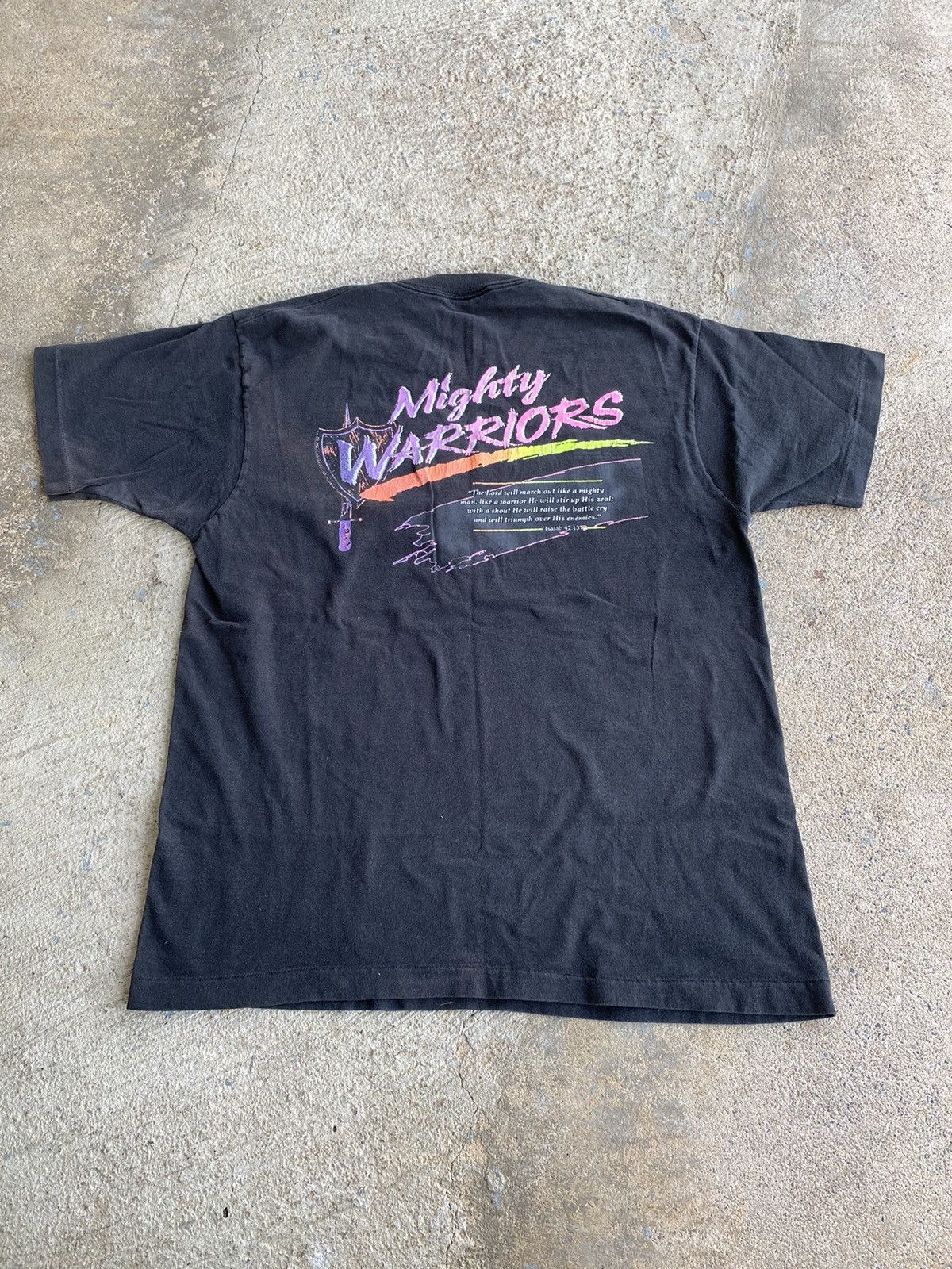 Vintage Vintage 90’s Jesus Mighty Warrior Faded Black Shirt Size US XL / EU 56 / 4 - 1 Thumbnail