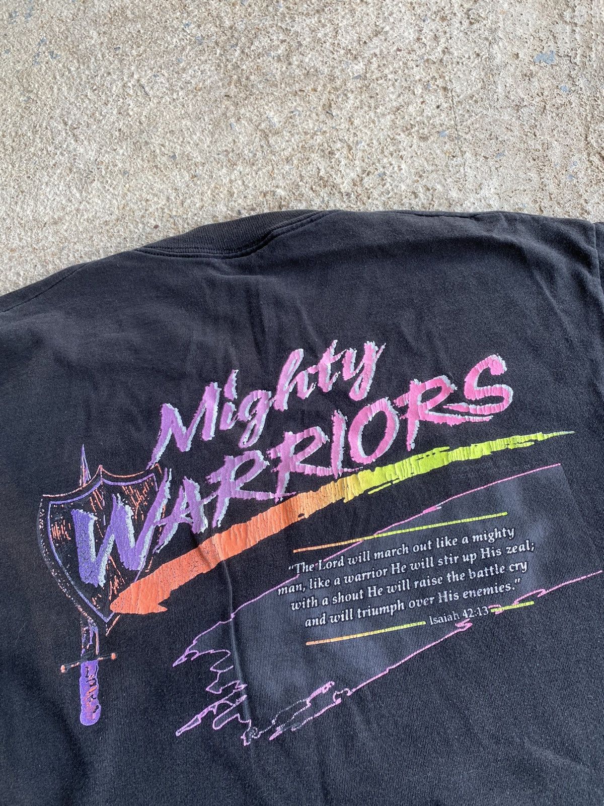 Vintage Vintage 90’s Jesus Mighty Warrior Faded Black Shirt Size US XL / EU 56 / 4 - 2 Thumbnail