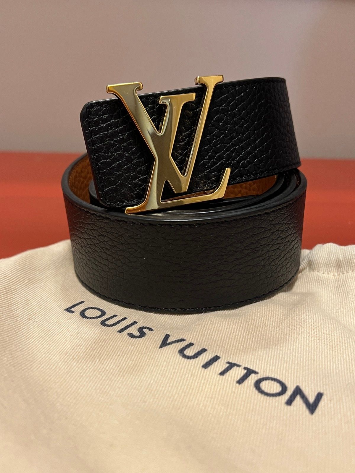 Louis Vuitton Louis Vuitton Reversible Gold Initials Belt (Black/Brown)
