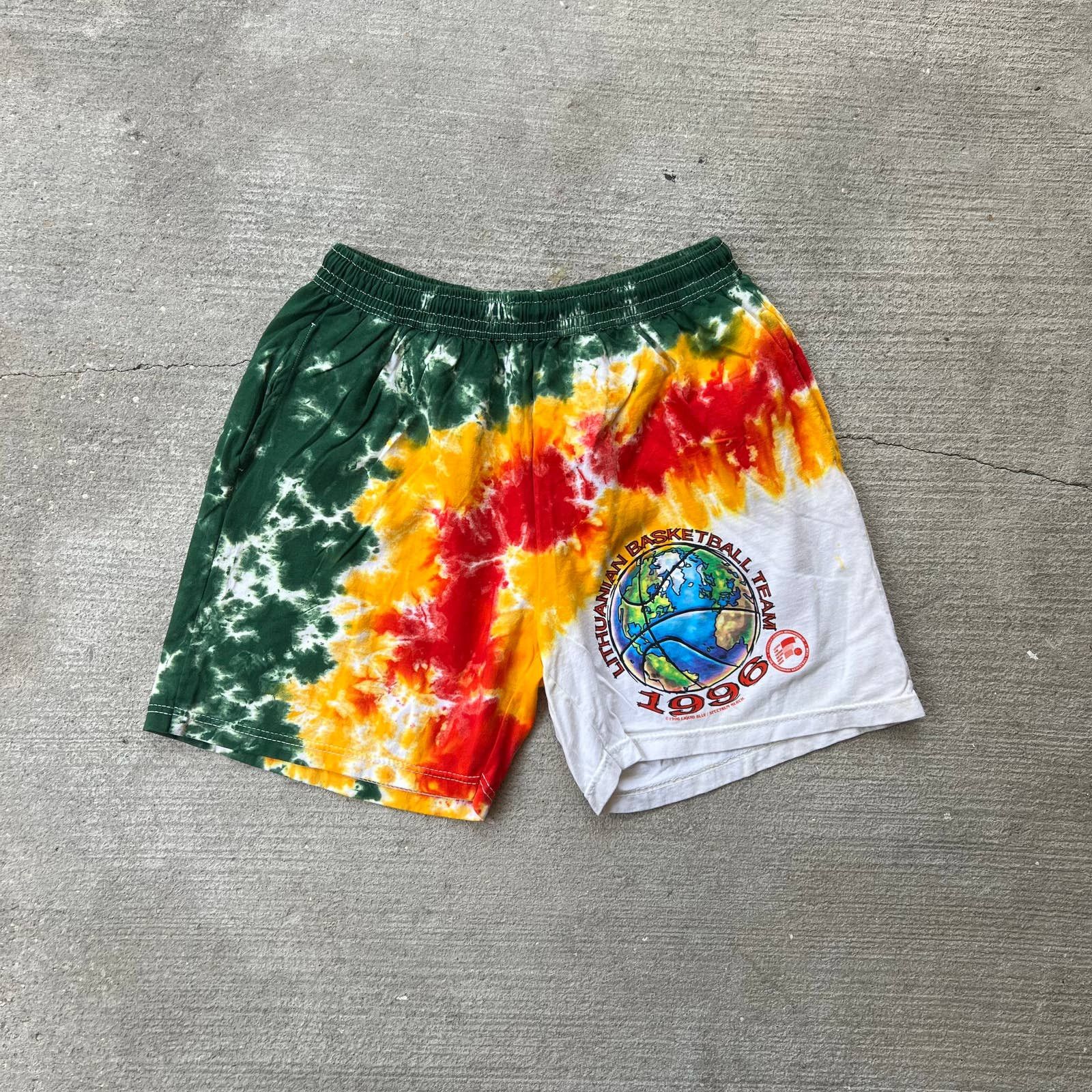 image of Liquid Blue x Vintage Grateful Dead 1996 Lithuania Tie Dye Shorts in Green, Men's (Size 30)