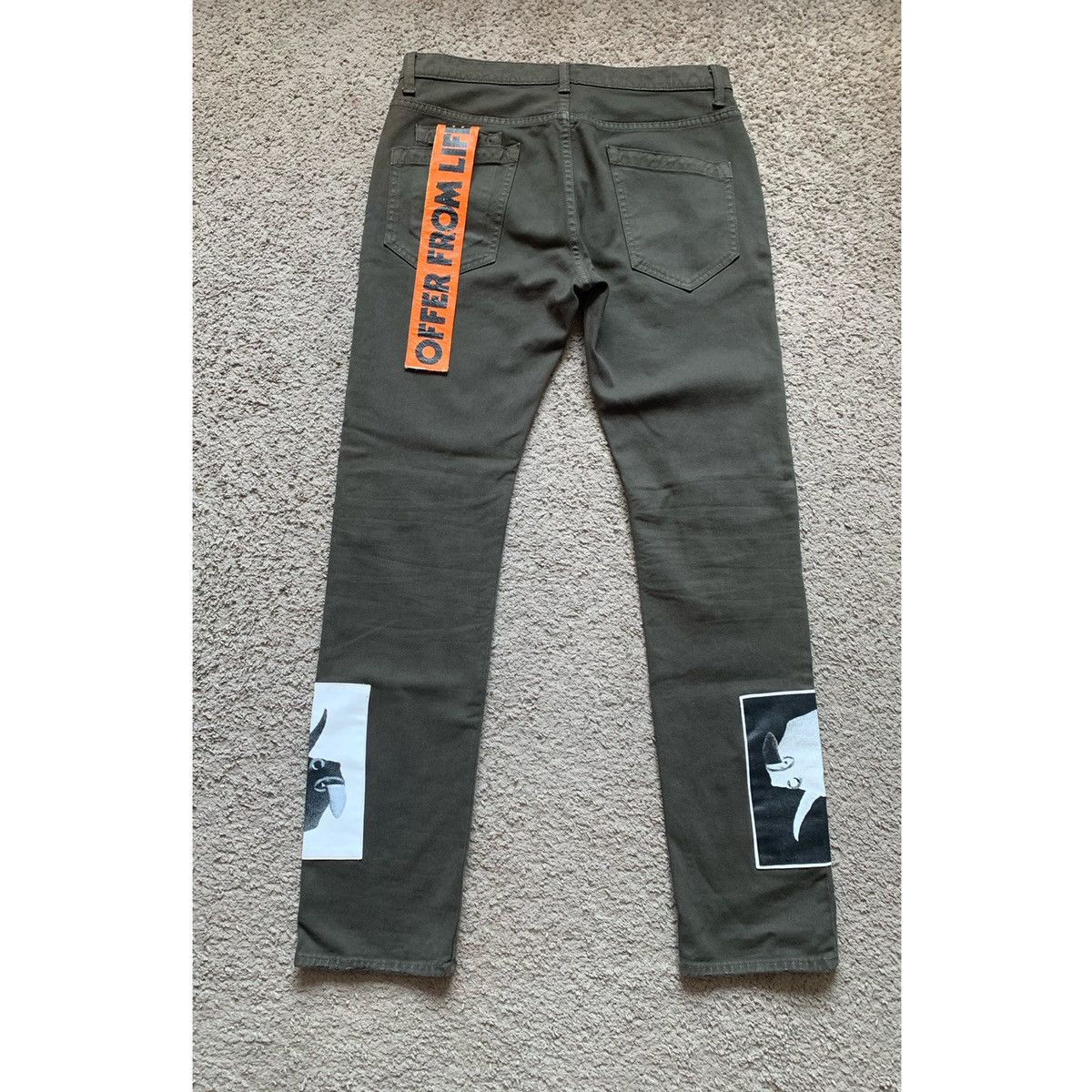 image of Helmut Lang Logo Distress Jeans in Olive Green, Men's (Size 30)