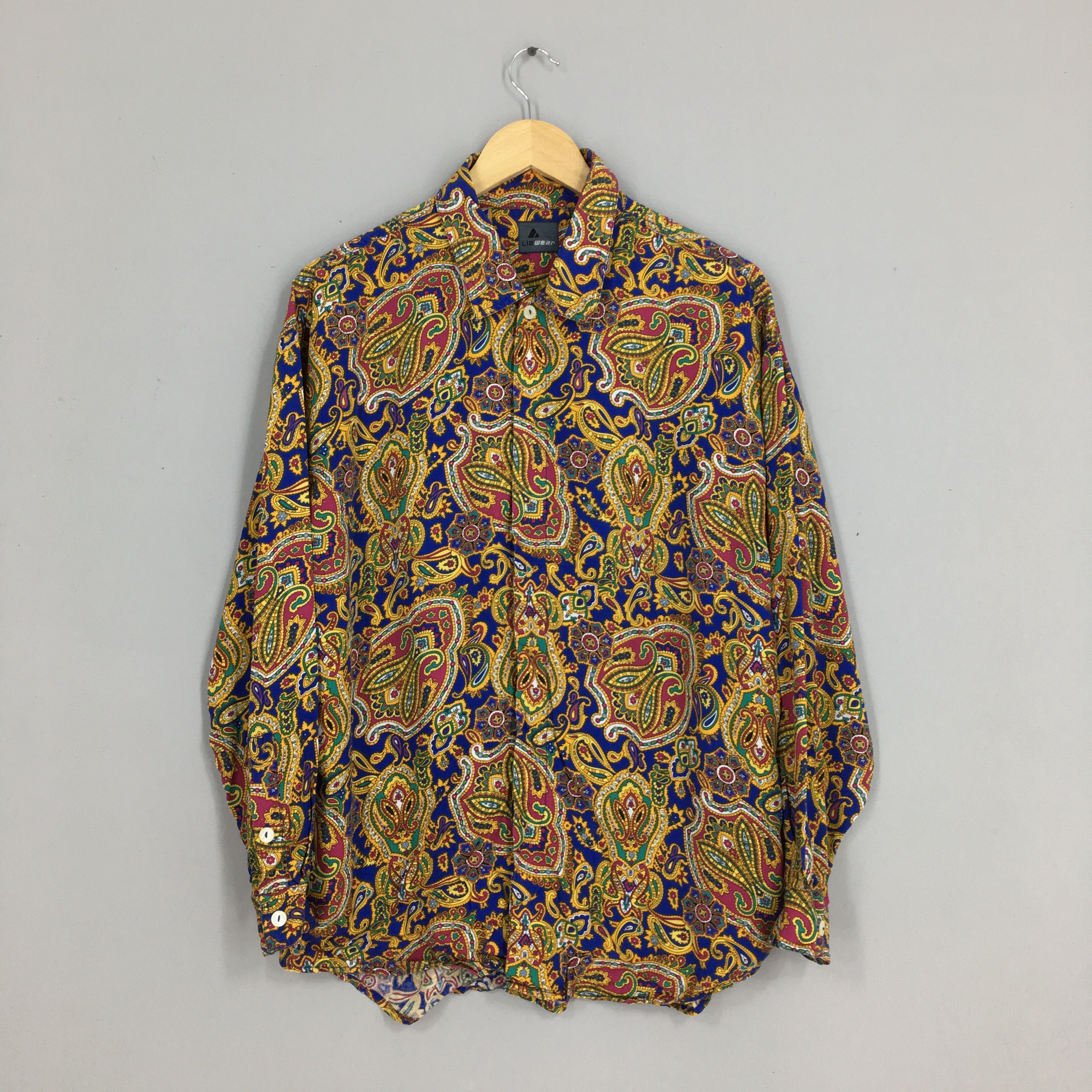 image of Art Vintage Paisley Floral Shirt Casual Large Multicolor Flower, Men's