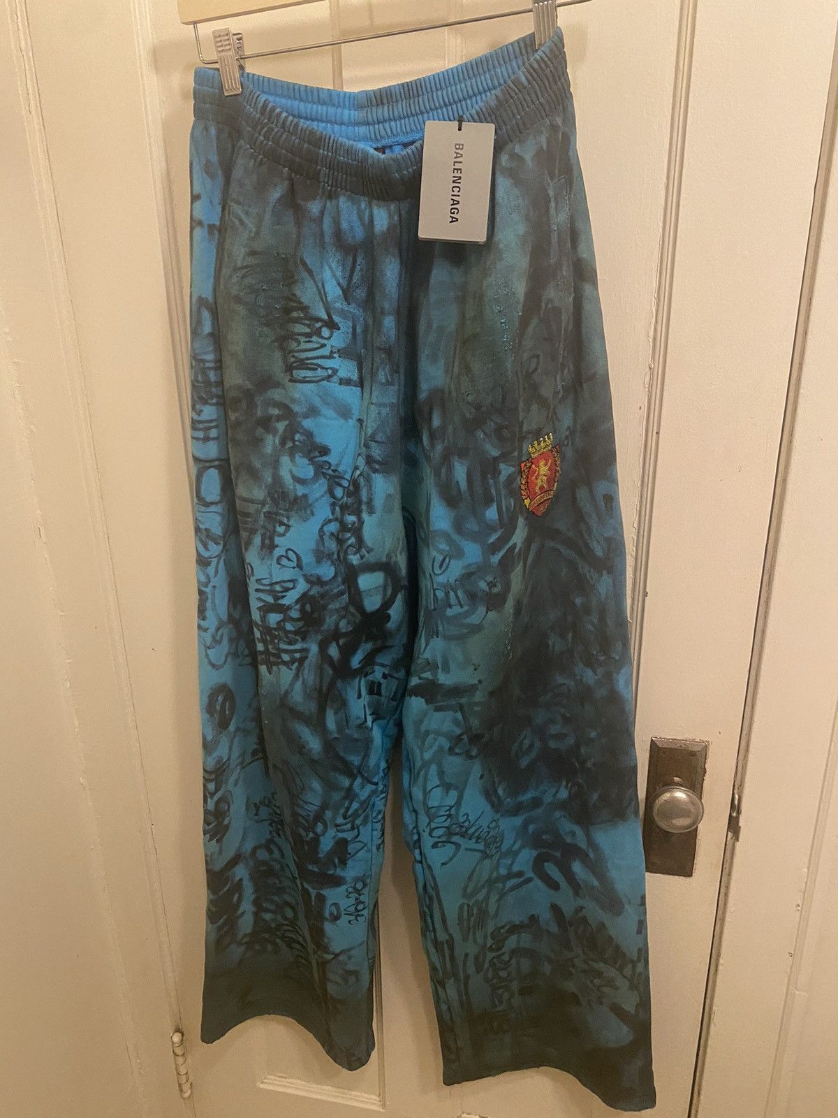 image of Balenciaga Skater Graffiti Sweatpants in Blue, Men's (Size 30)